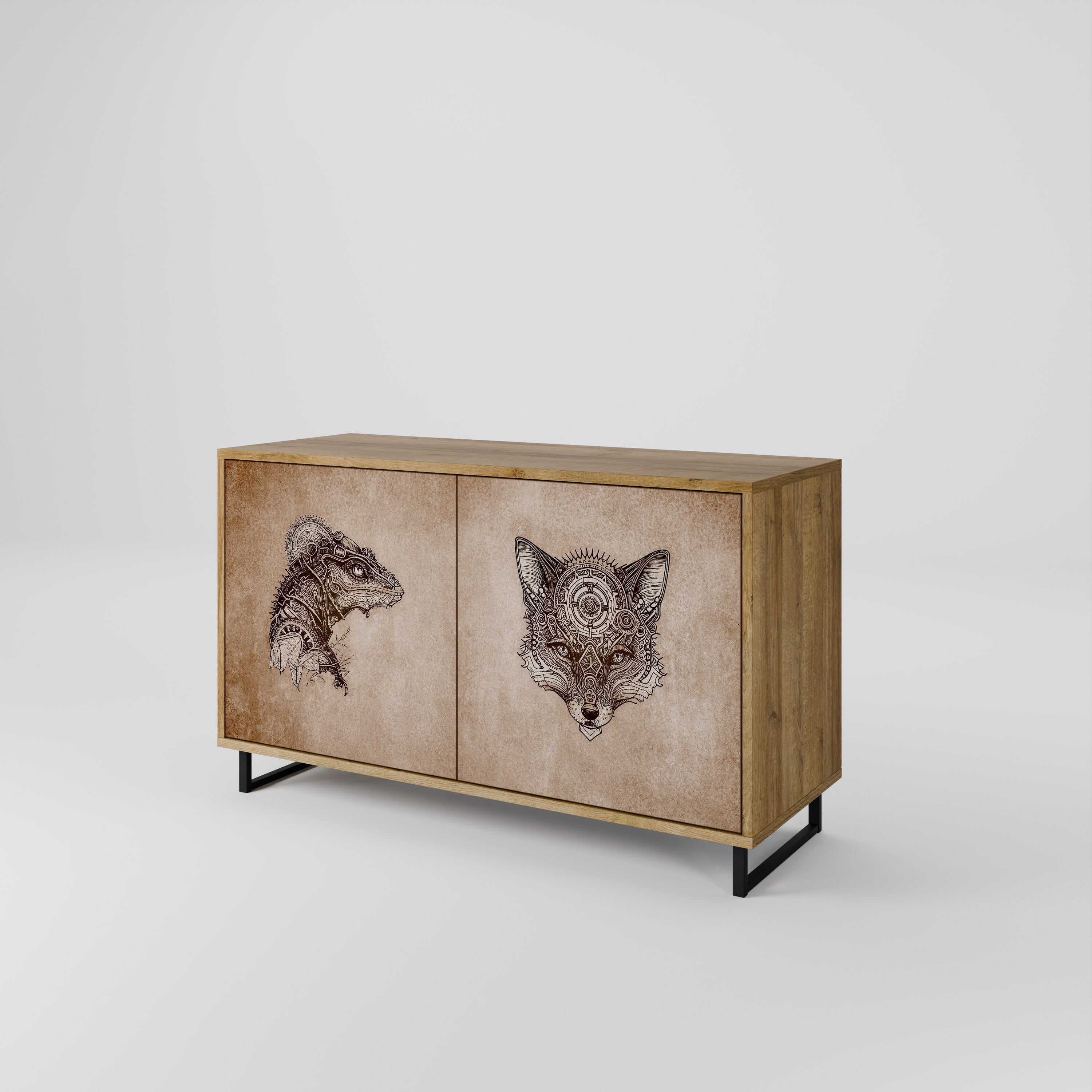 STEAMPUNK CLAN Sideboard mit 2 Türen in Eichenoptik