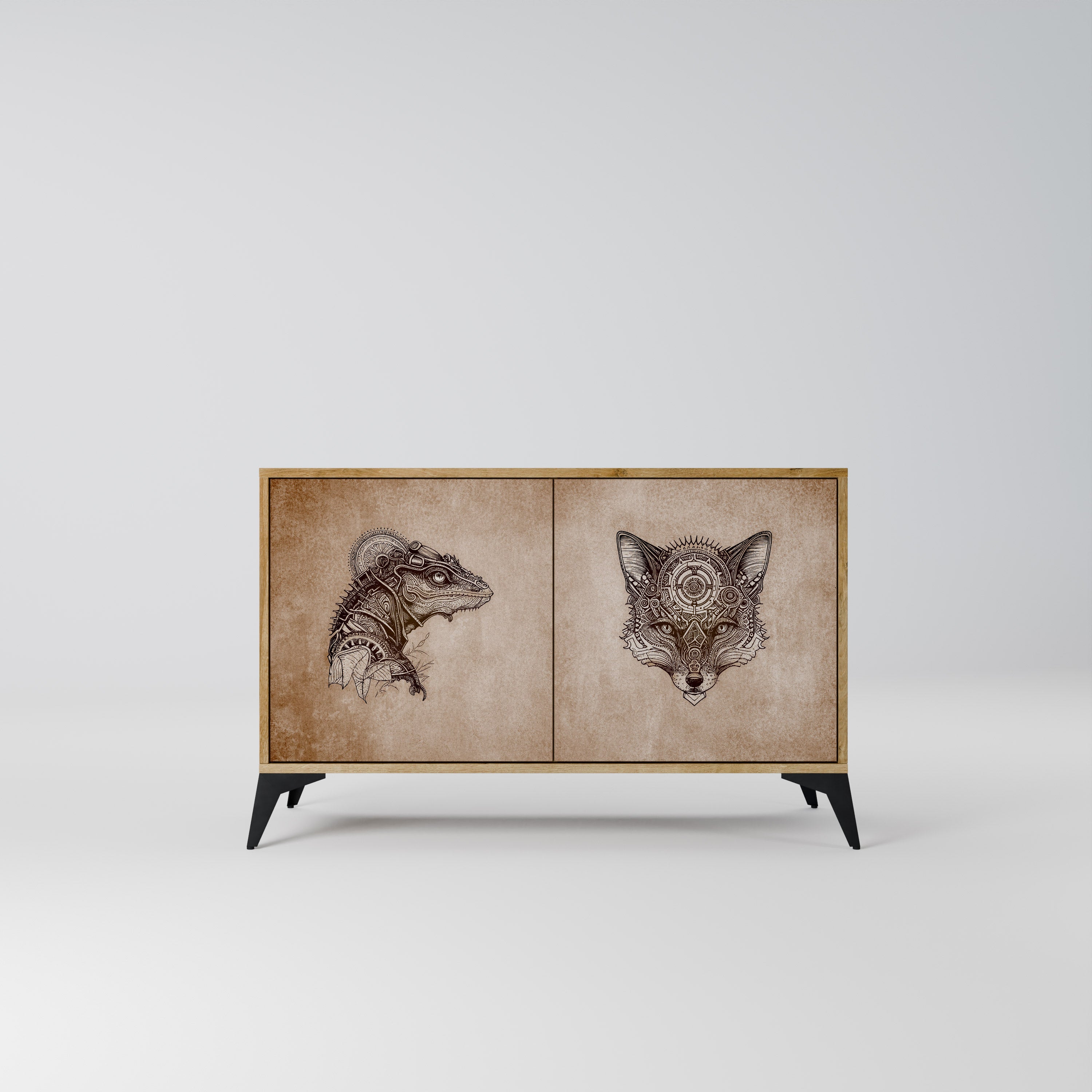 STEAMPUNK CLAN Sideboard mit 2 Türen in Eichenoptik