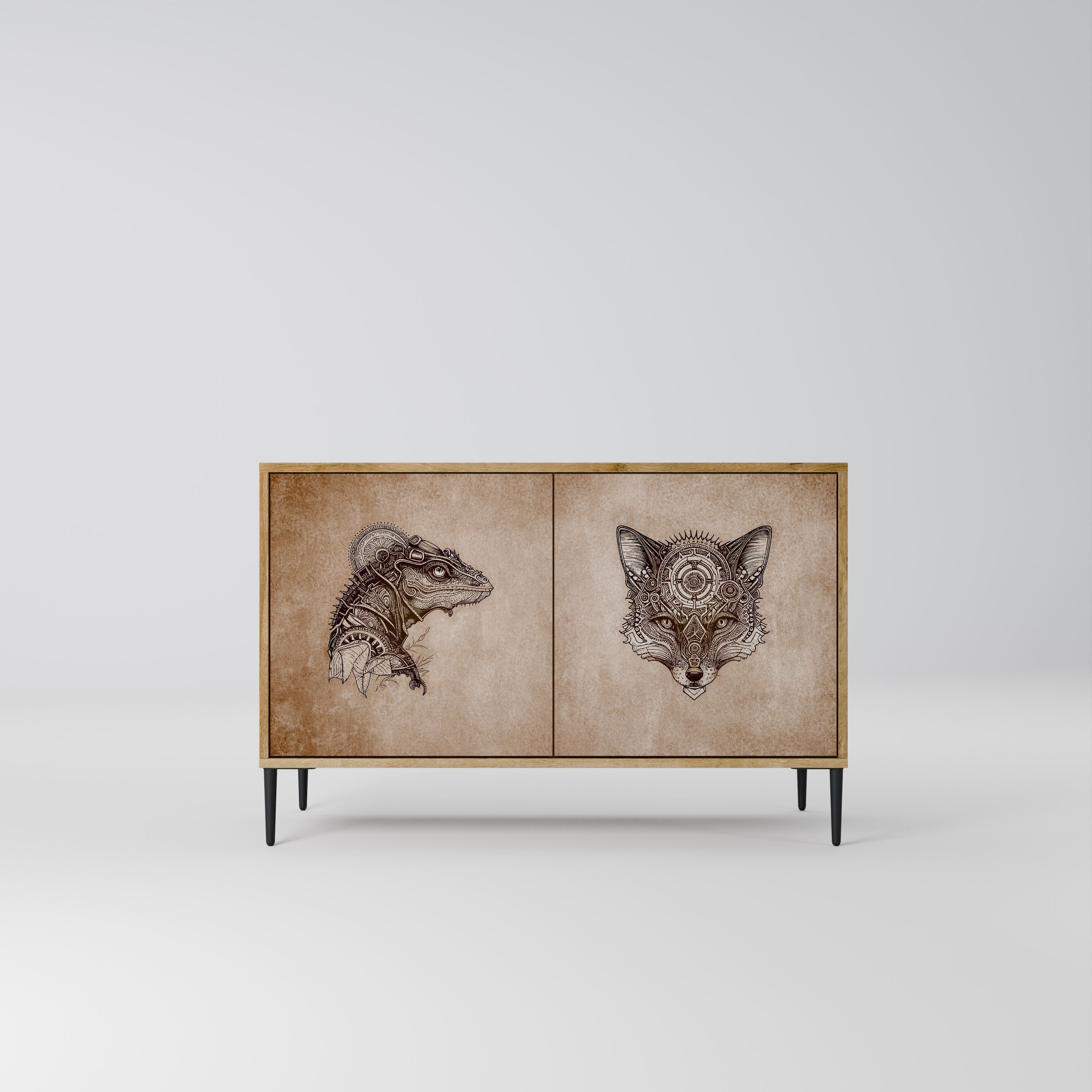 STEAMPUNK CLAN Sideboard mit 2 Türen in Eichenoptik