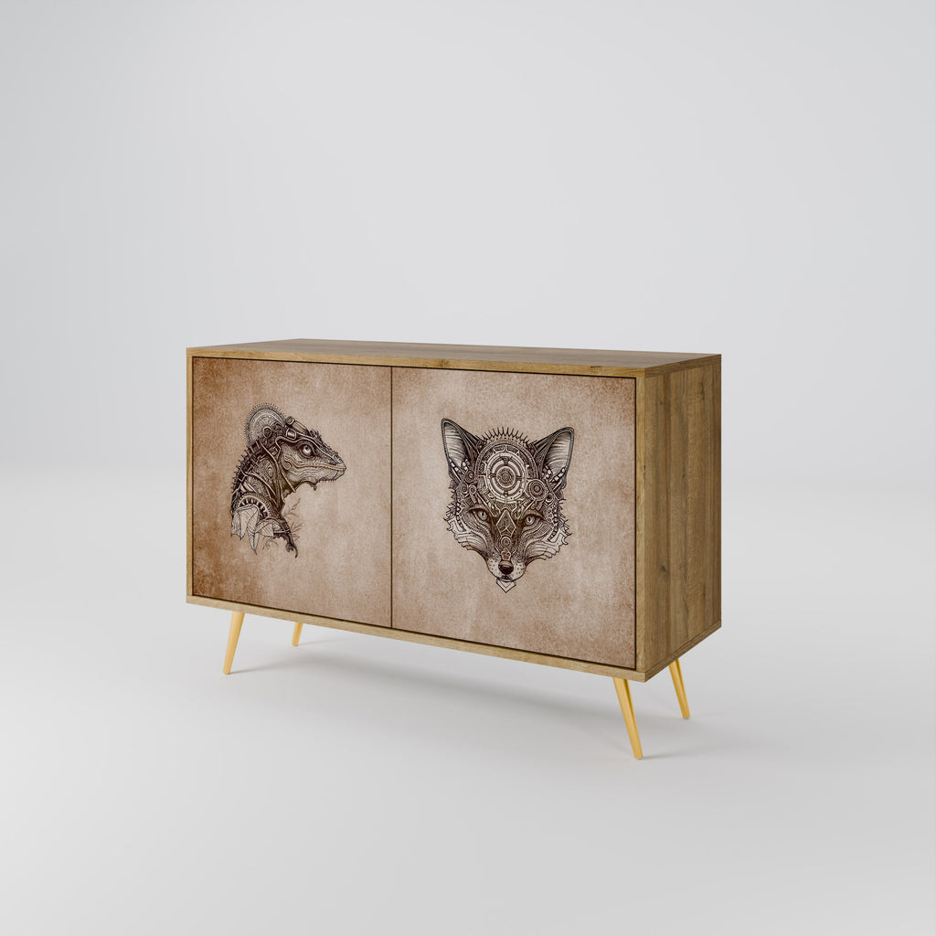 STEAMPUNK CLAN Sideboard mit 2 Türen in Eichenoptik