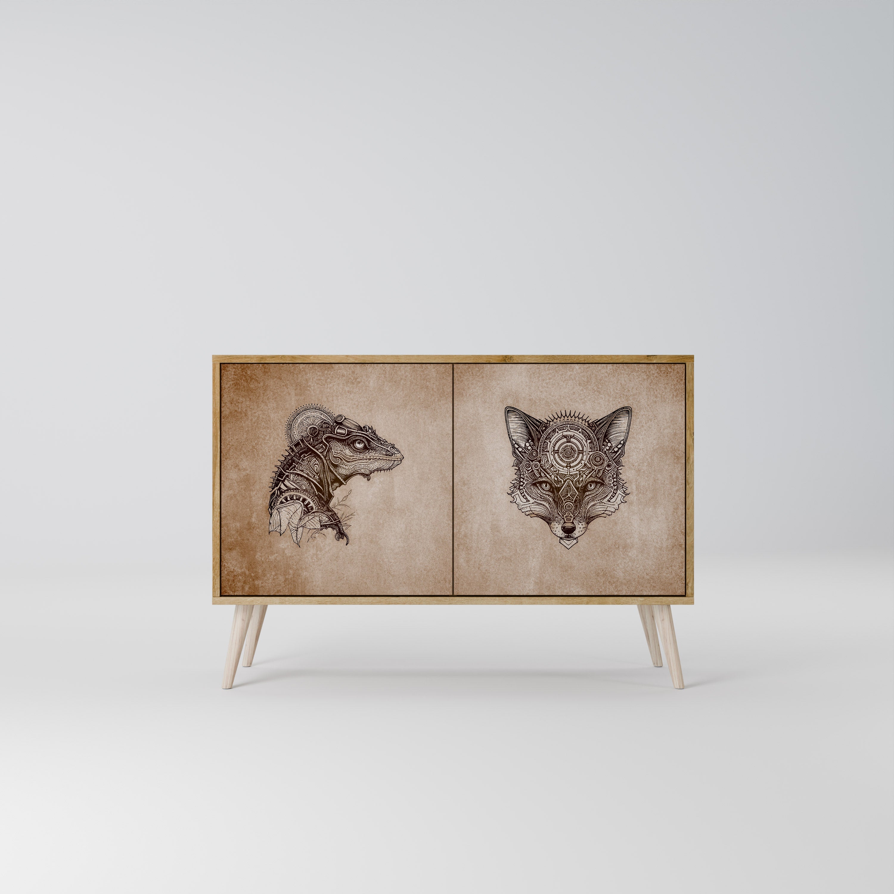 STEAMPUNK CLAN Sideboard mit 2 Türen in Eichenoptik