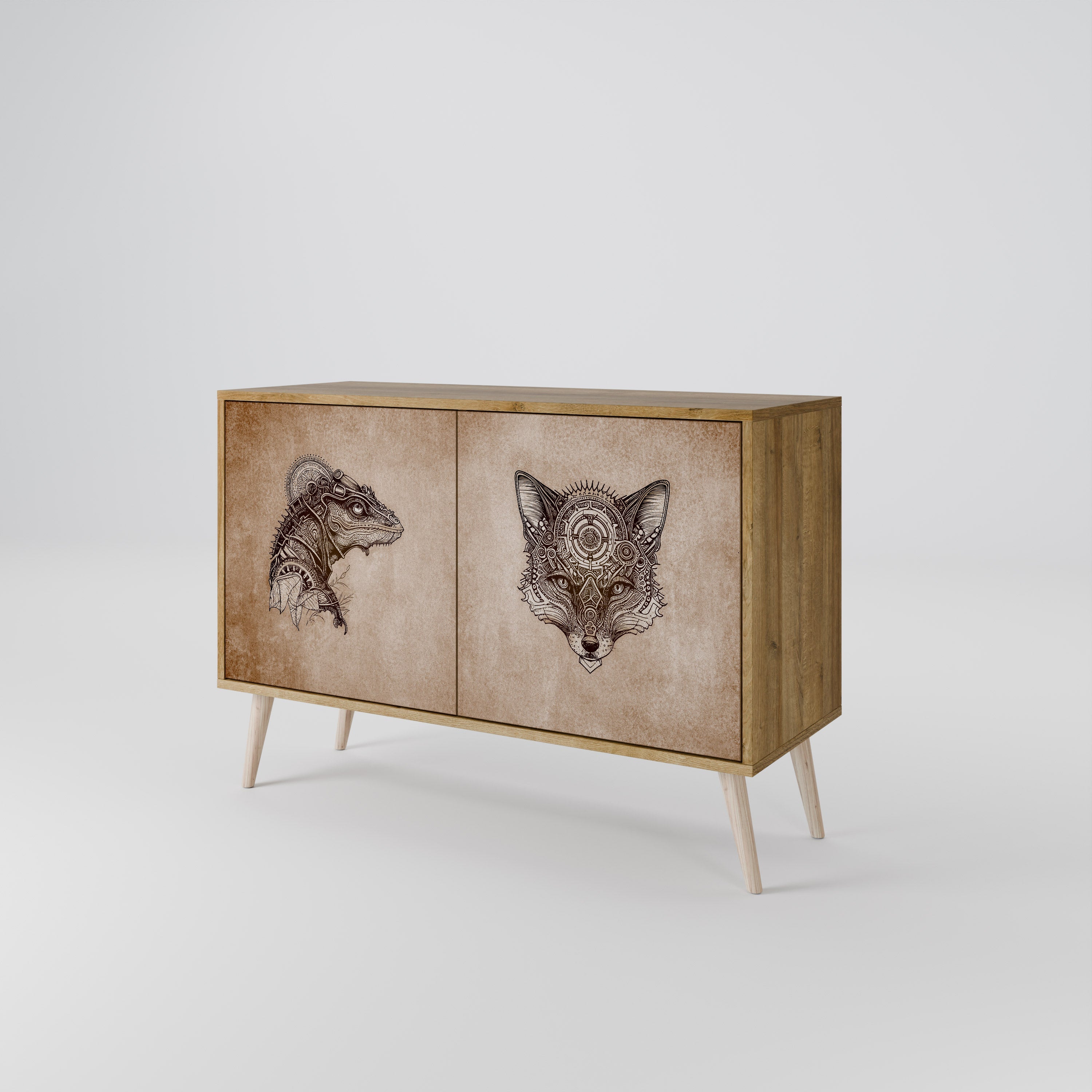 STEAMPUNK CLAN Sideboard mit 2 Türen in Eichenoptik