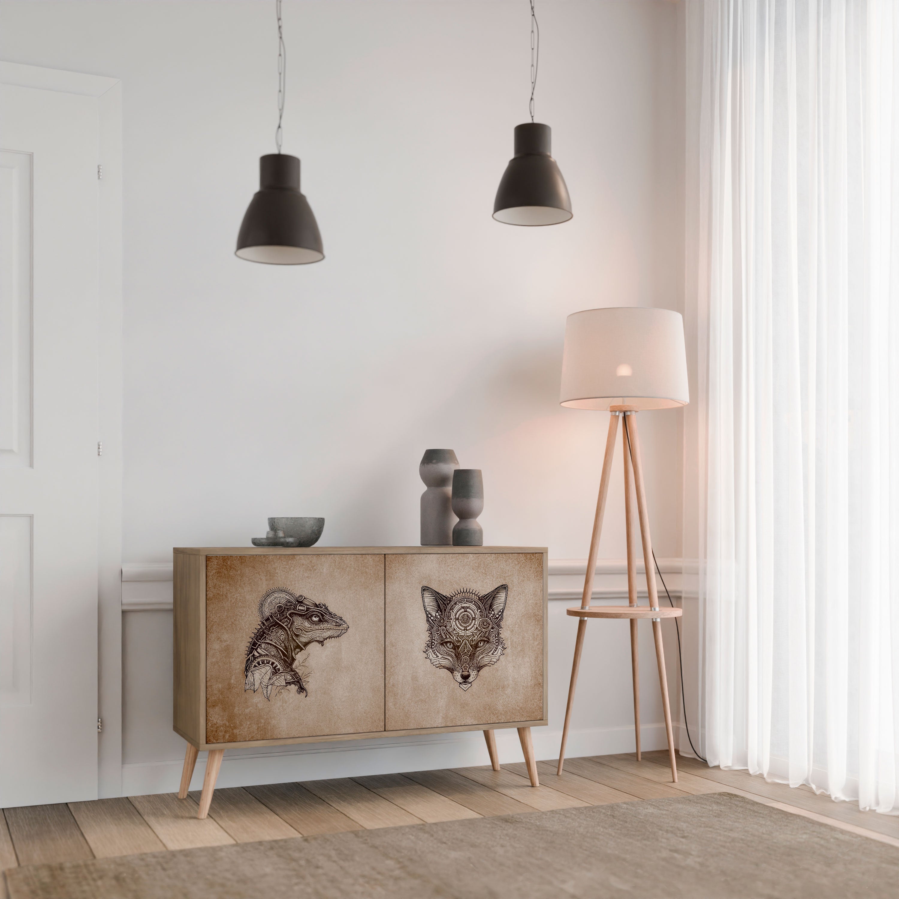 STEAMPUNK CLAN Sideboard mit 2 Türen in Eichenoptik