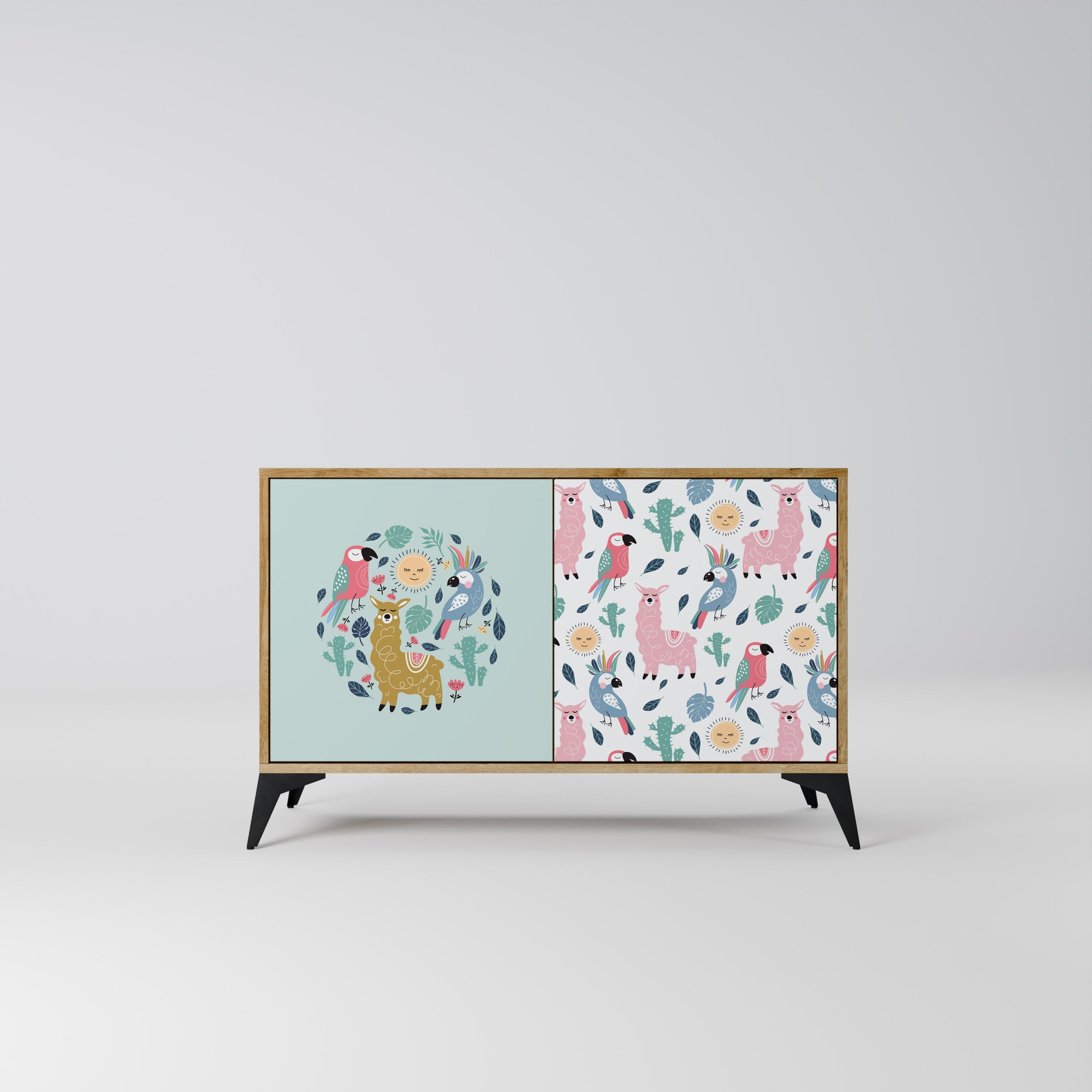 COLORFUL ALPACAS Sideboard mit 2 Türen in Eichenoptik