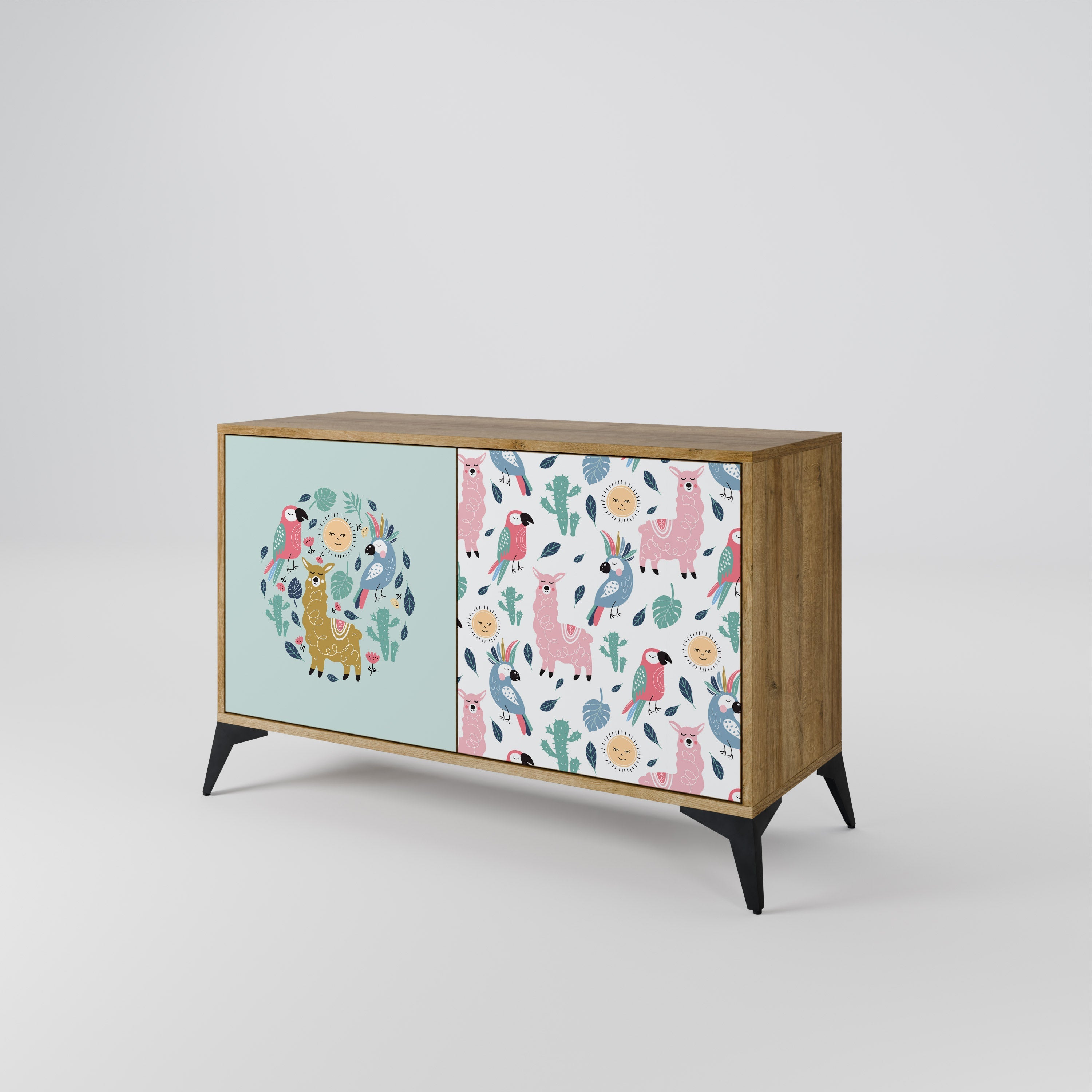 COLORFUL ALPACAS Sideboard mit 2 Türen in Eichenoptik