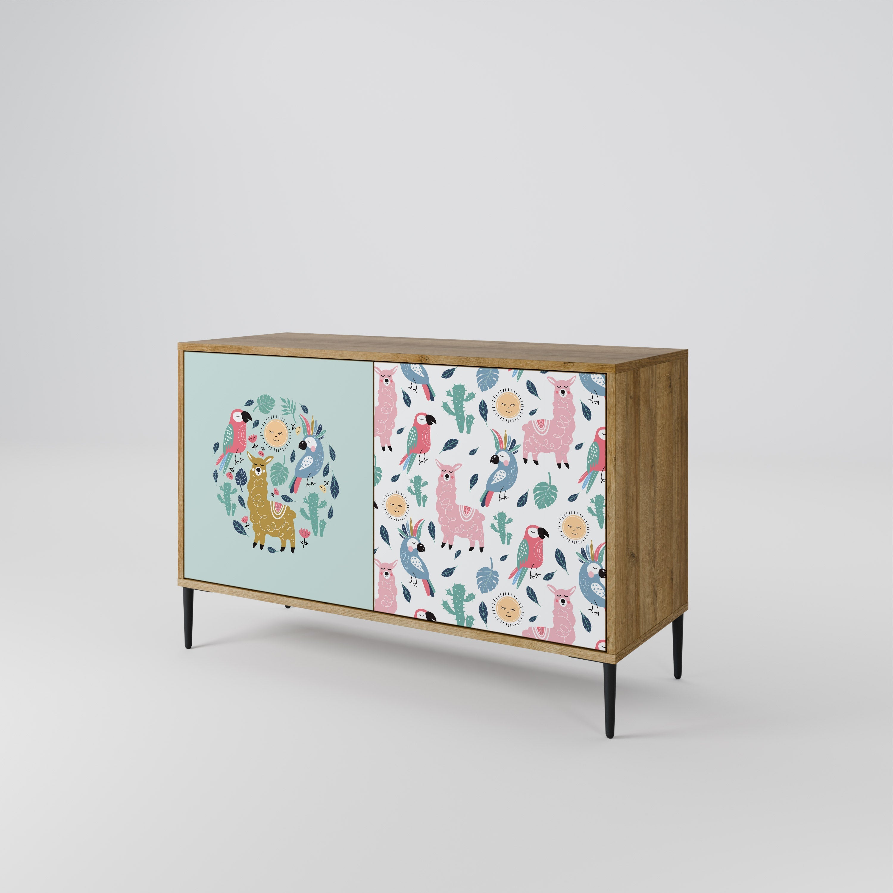 COLORFUL ALPACAS Sideboard mit 2 Türen in Eichenoptik