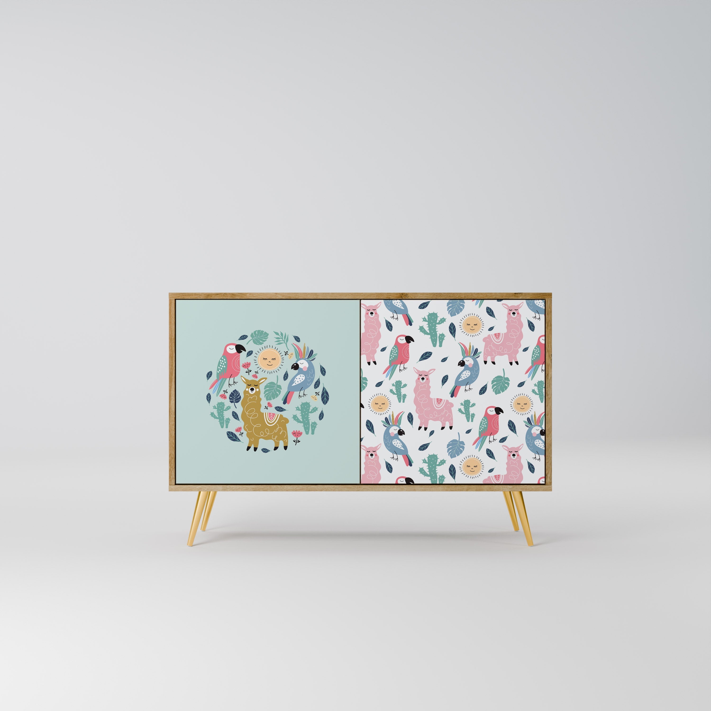 COLORFUL ALPACAS Sideboard mit 2 Türen in Eichenoptik
