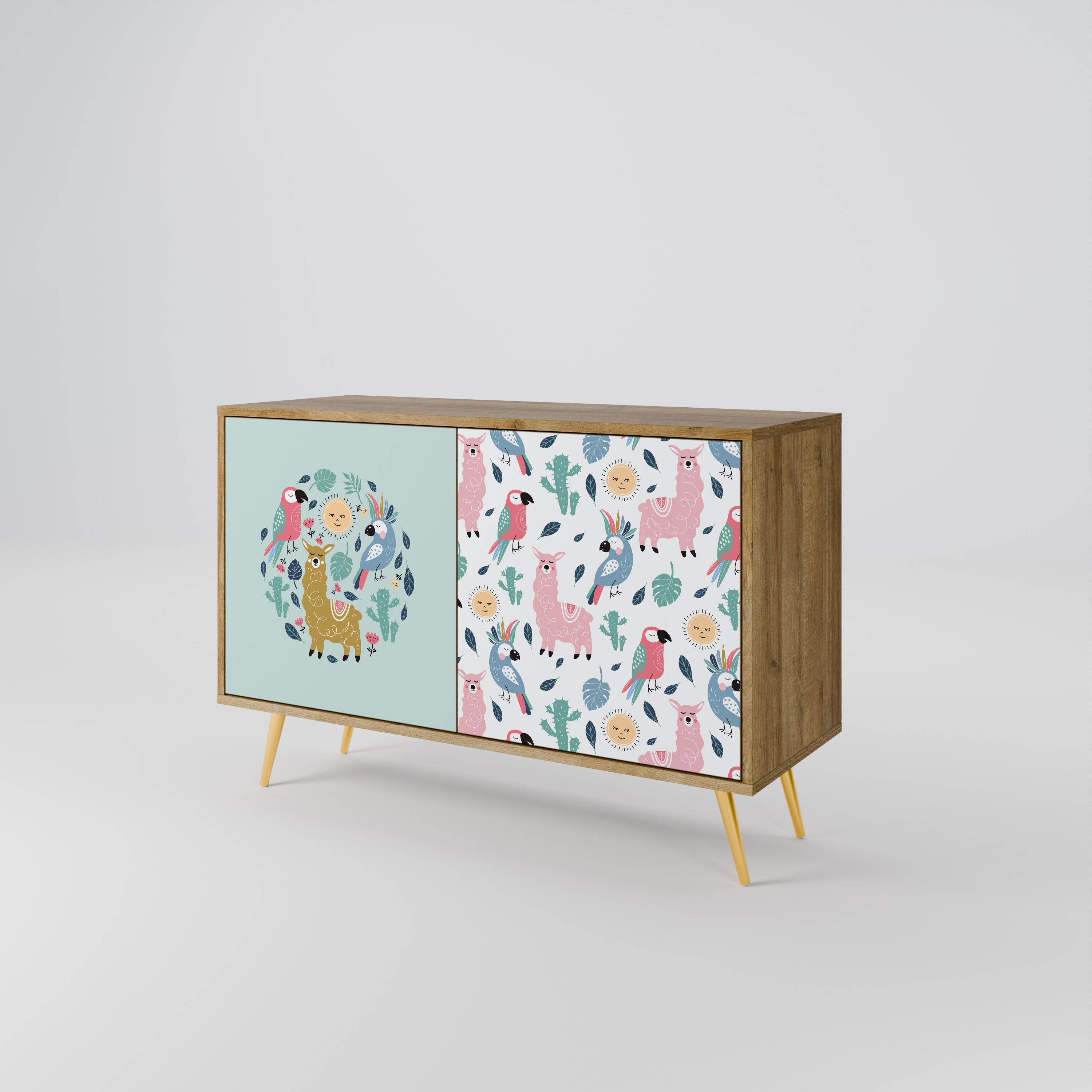 COLORFUL ALPACAS Sideboard mit 2 Türen in Eichenoptik