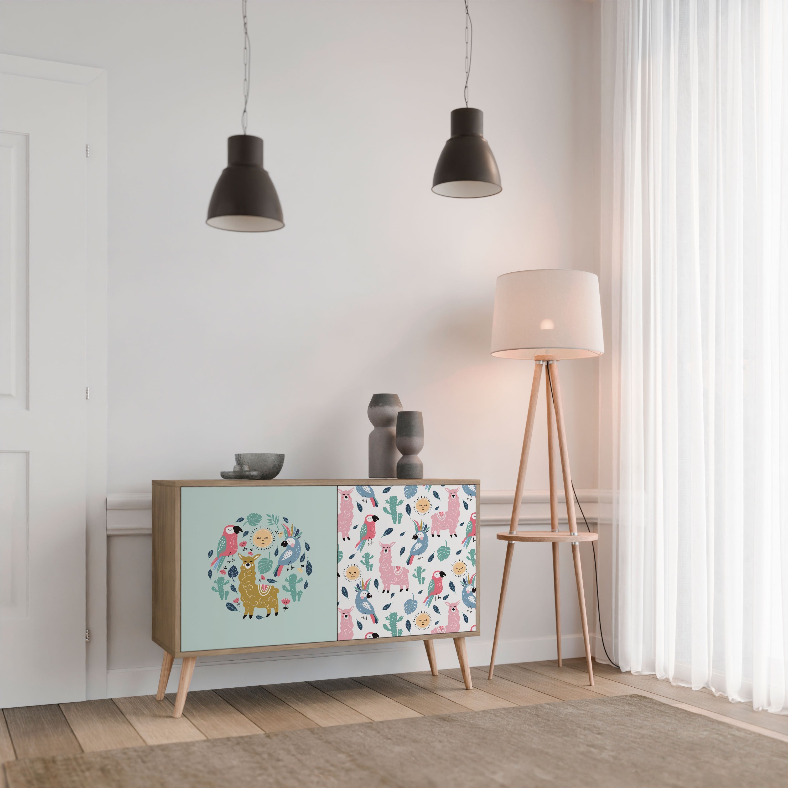 COLORFUL ALPACAS Sideboard mit 2 Türen in Eichenoptik