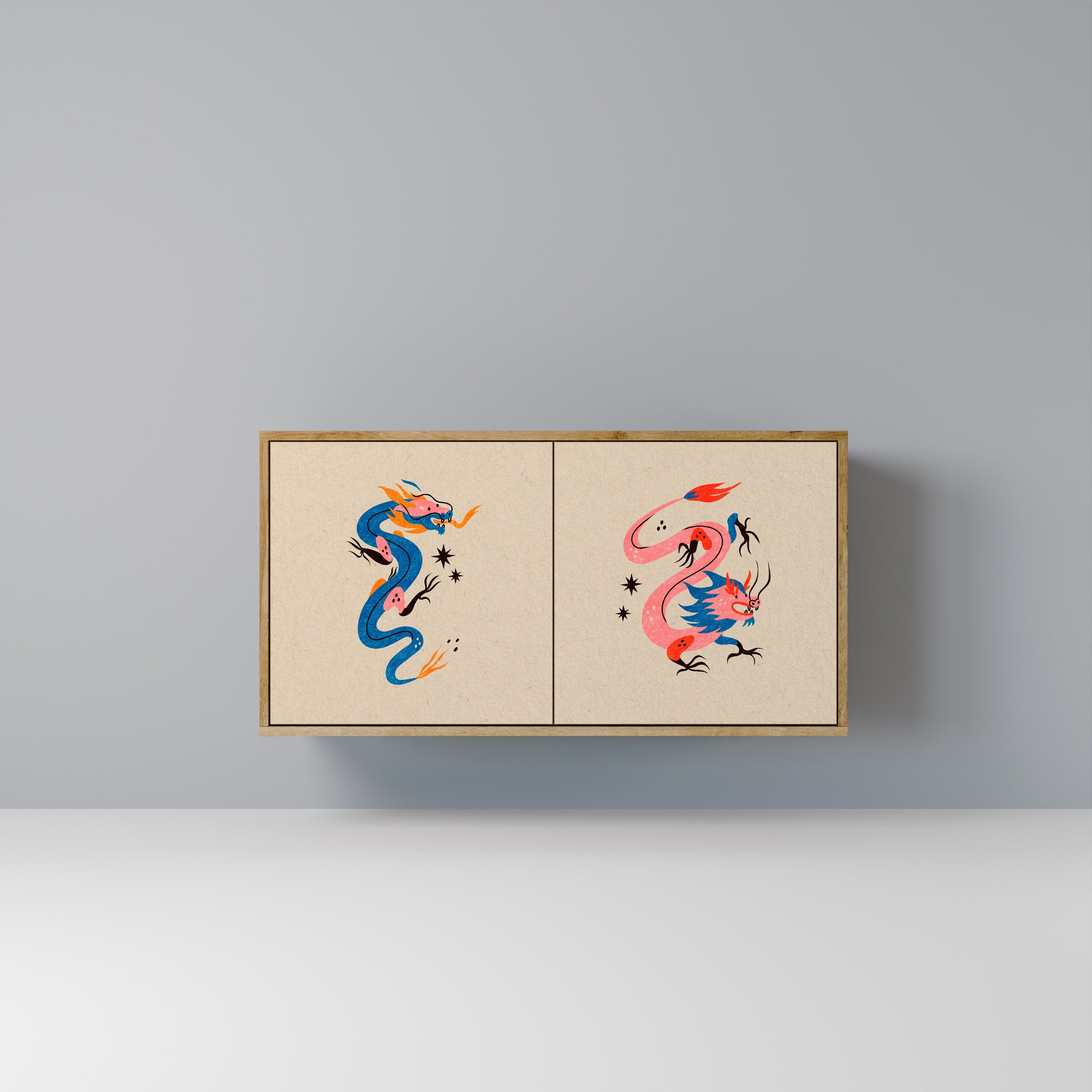 MYTHOLOGICAL CREATURES Sideboard mit 2 Türen in Eichenoptik