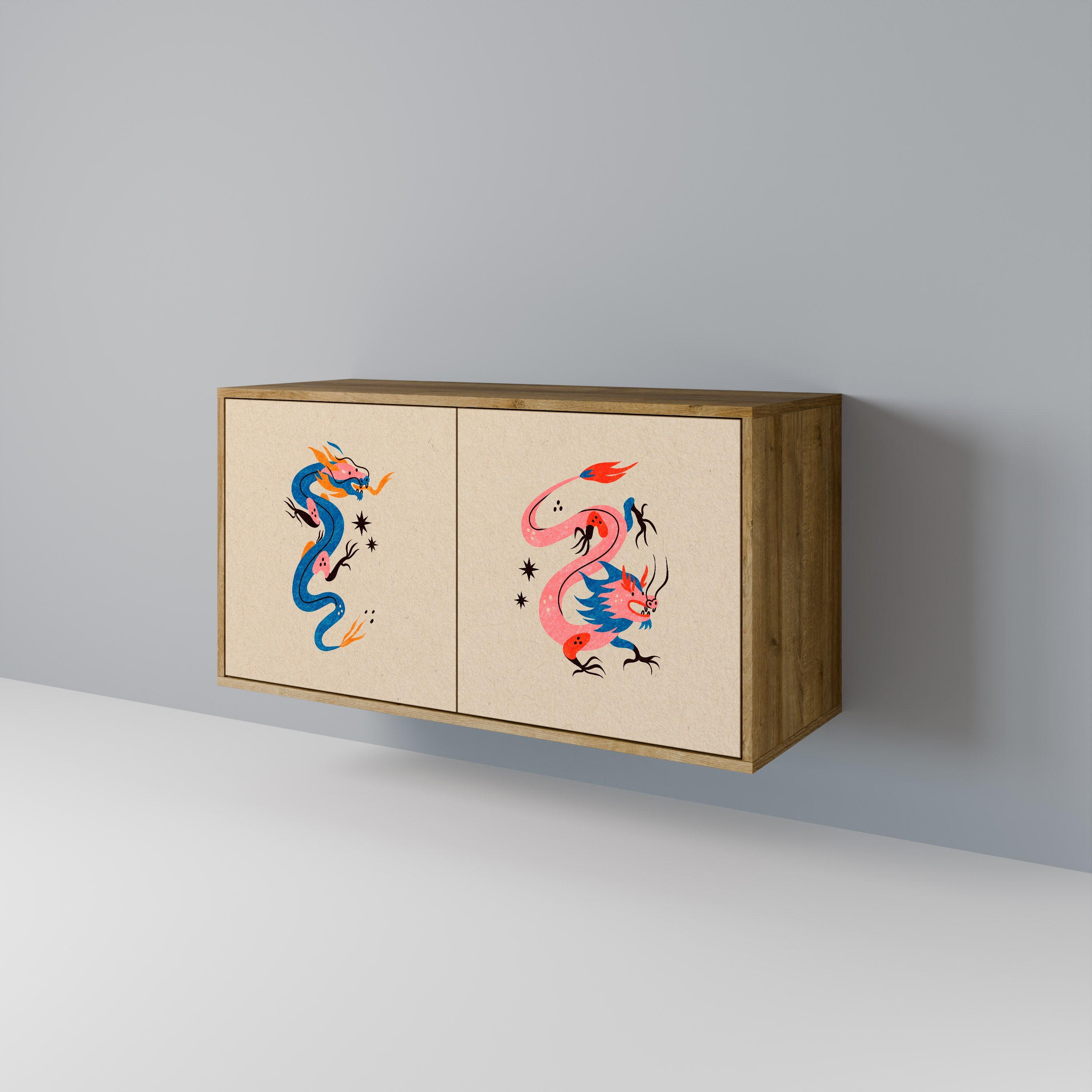 MYTHOLOGICAL CREATURES Sideboard mit 2 Türen in Eichenoptik