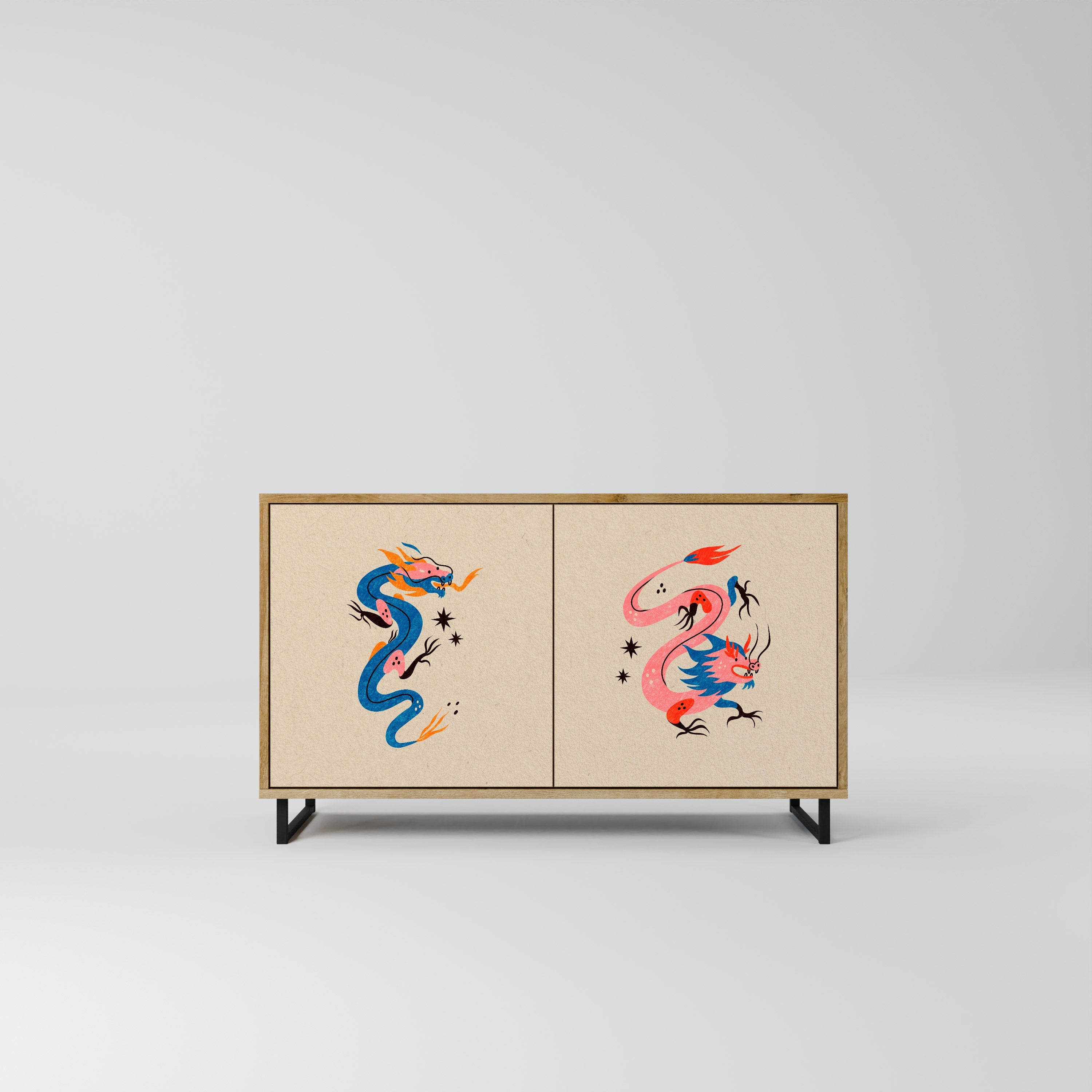 MYTHOLOGICAL CREATURES Sideboard mit 2 Türen in Eichenoptik