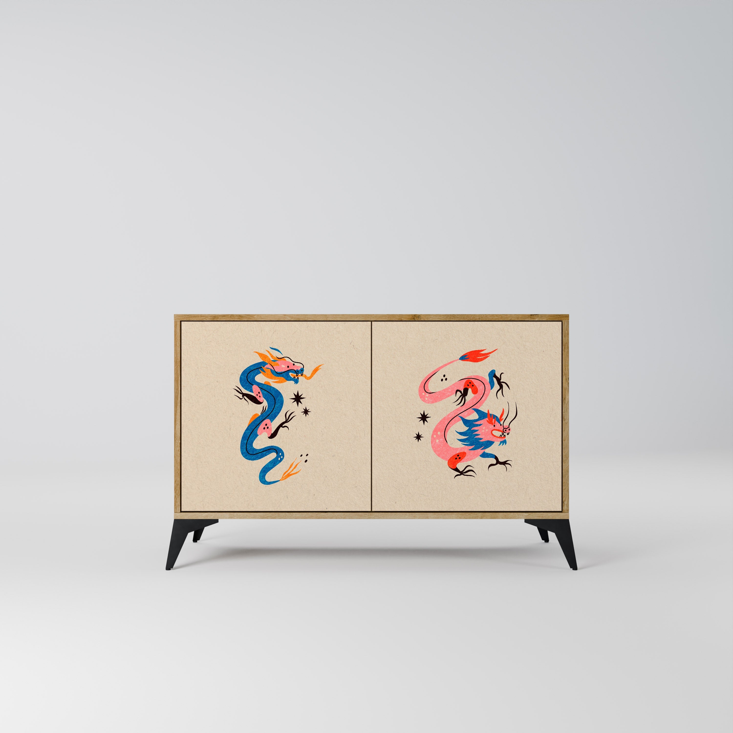 MYTHOLOGICAL CREATURES Sideboard mit 2 Türen in Eichenoptik