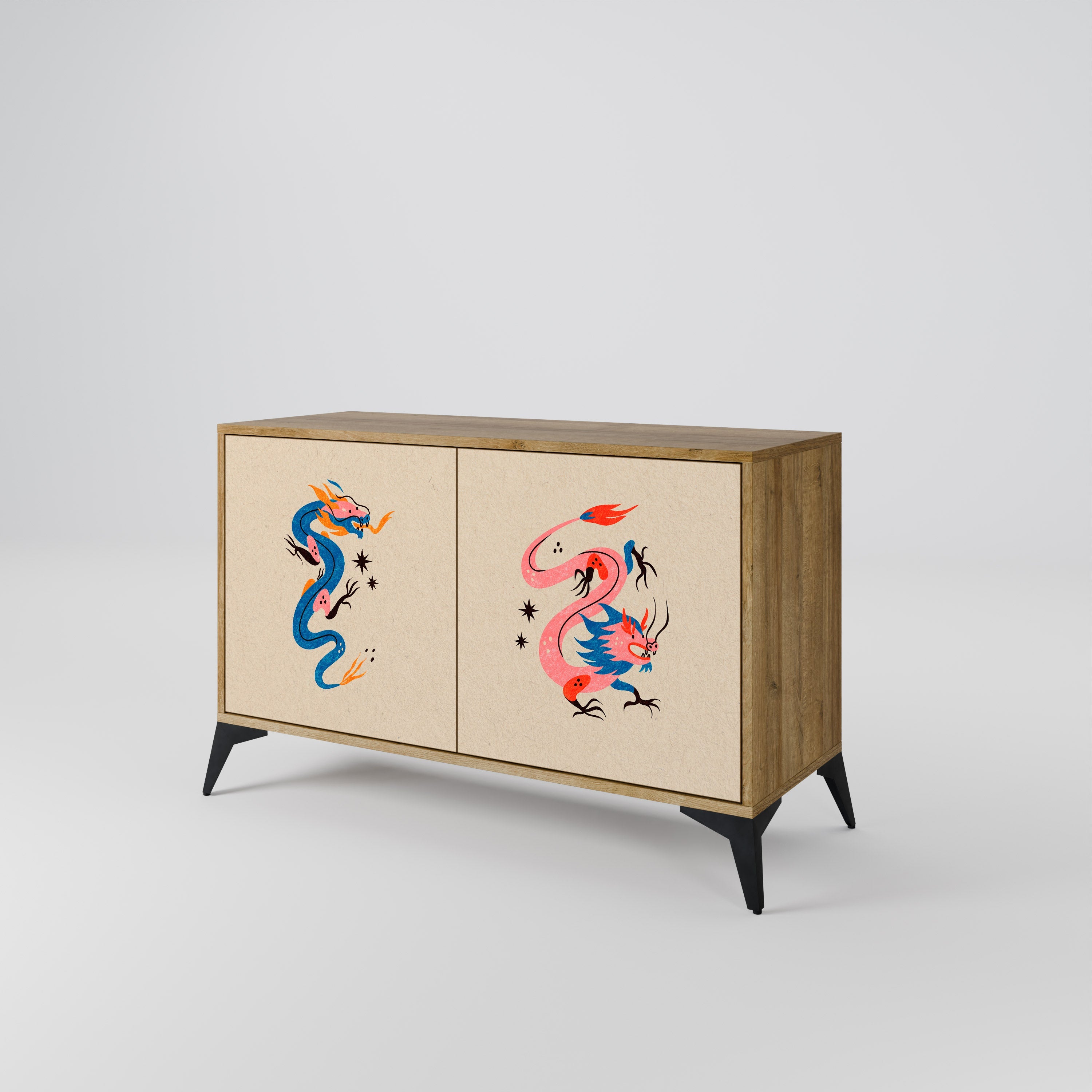 MYTHOLOGICAL CREATURES Sideboard mit 2 Türen in Eichenoptik