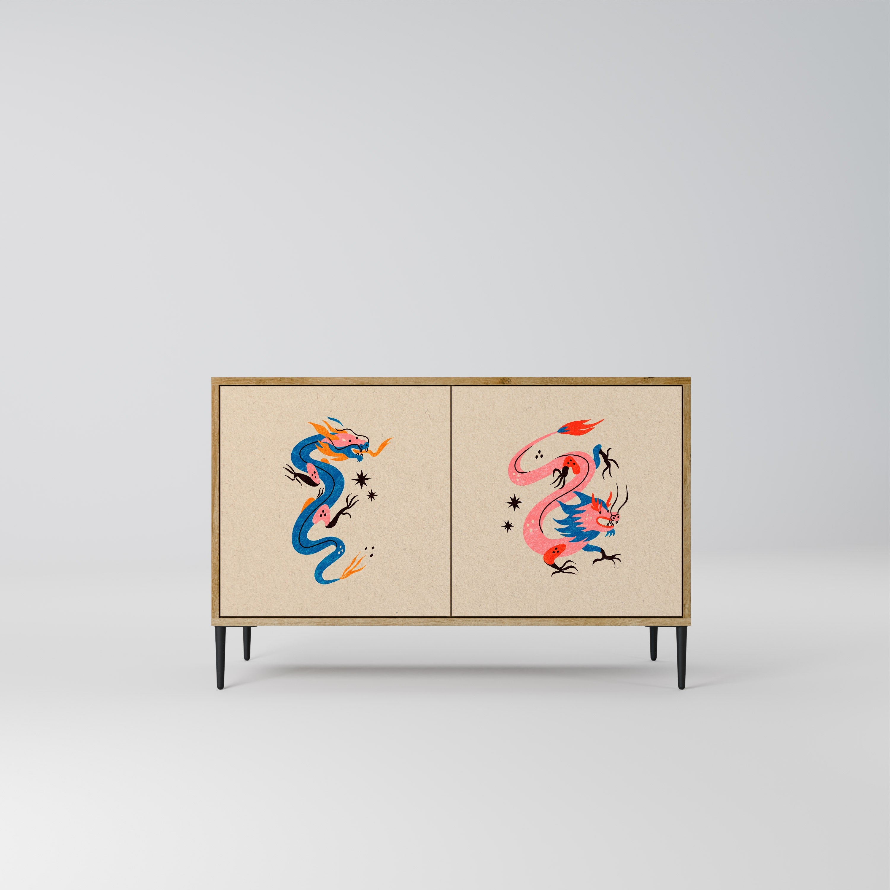MYTHOLOGICAL CREATURES Sideboard mit 2 Türen in Eichenoptik