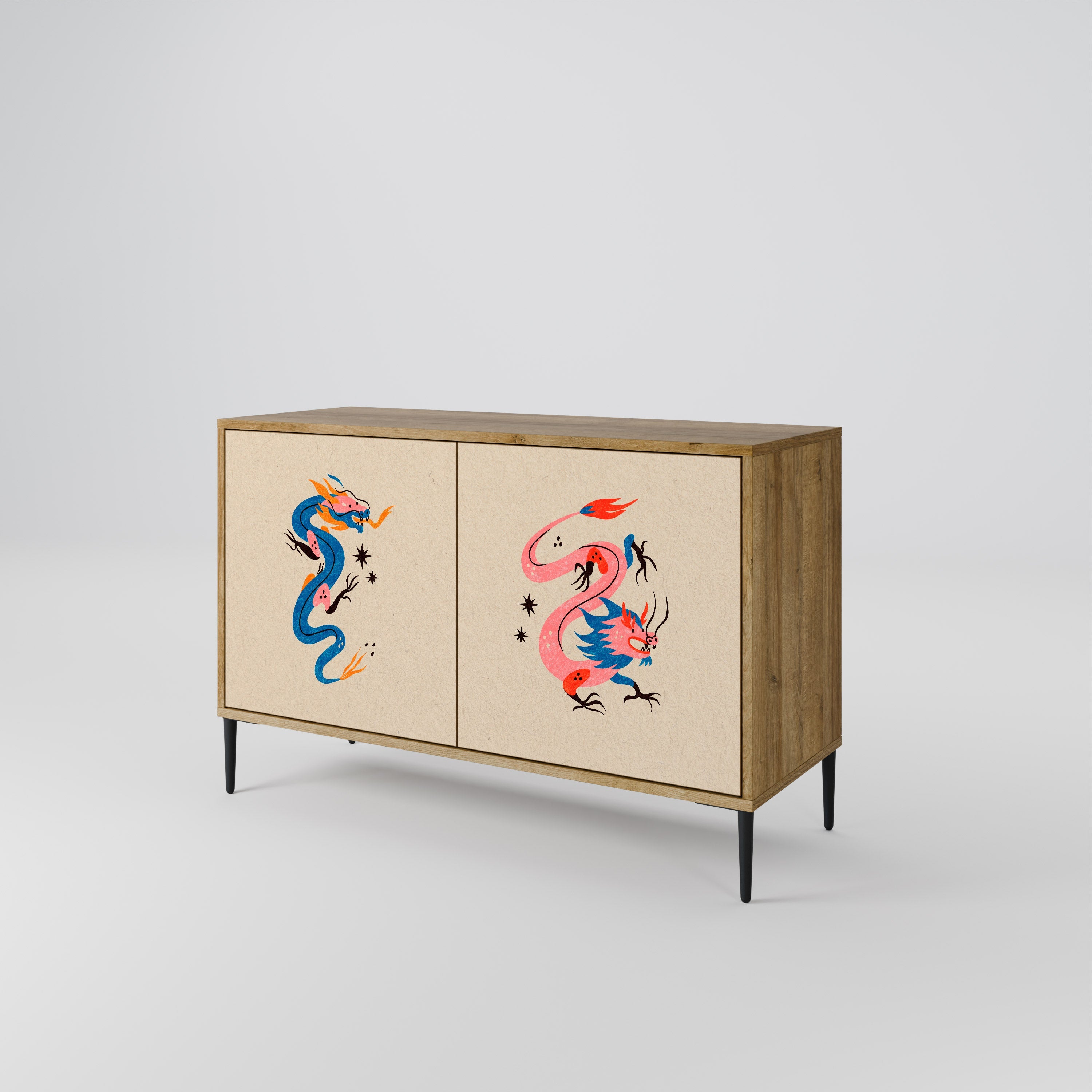 MYTHOLOGICAL CREATURES Sideboard mit 2 Türen in Eichenoptik