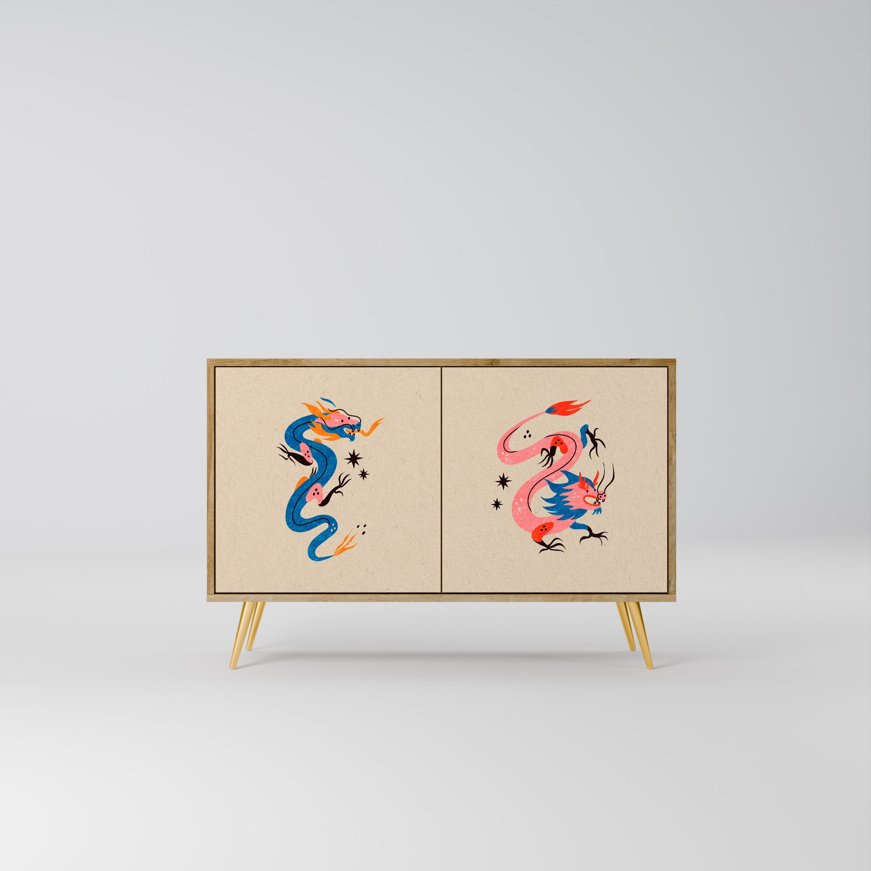 MYTHOLOGICAL CREATURES Sideboard mit 2 Türen in Eichenoptik