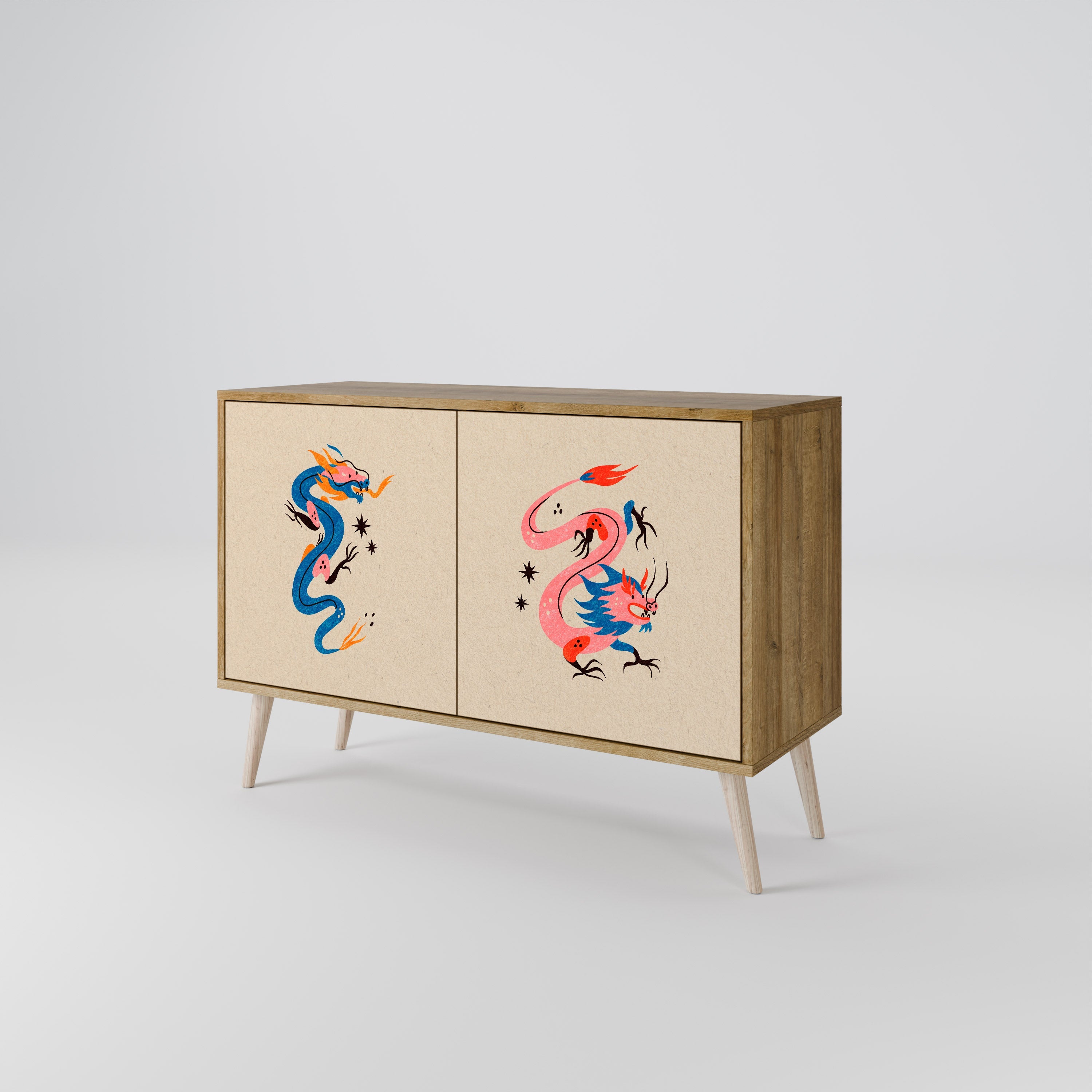 MYTHOLOGICAL CREATURES Sideboard mit 2 Türen in Eichenoptik