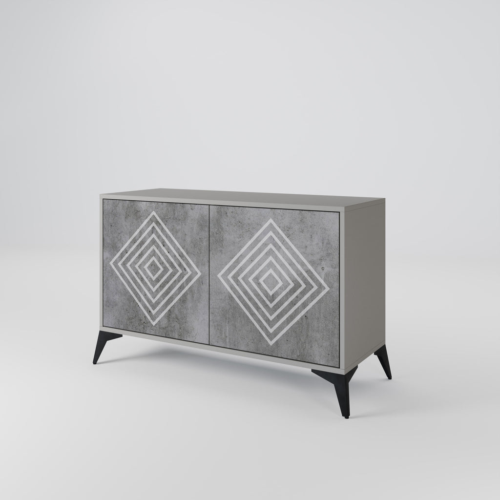 POLYGONAL ARTISTRY Sideboard mit 2 Türen in grauem Finish