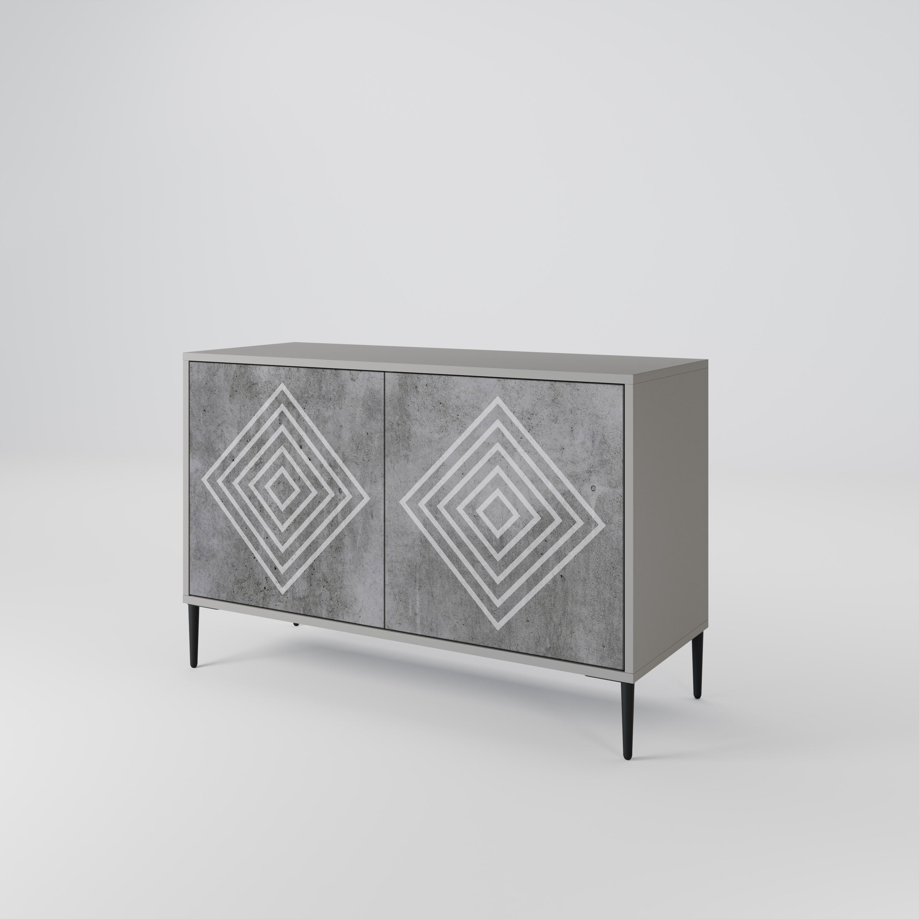 POLYGONAL ARTISTRY Sideboard mit 2 Türen in grauem Finish