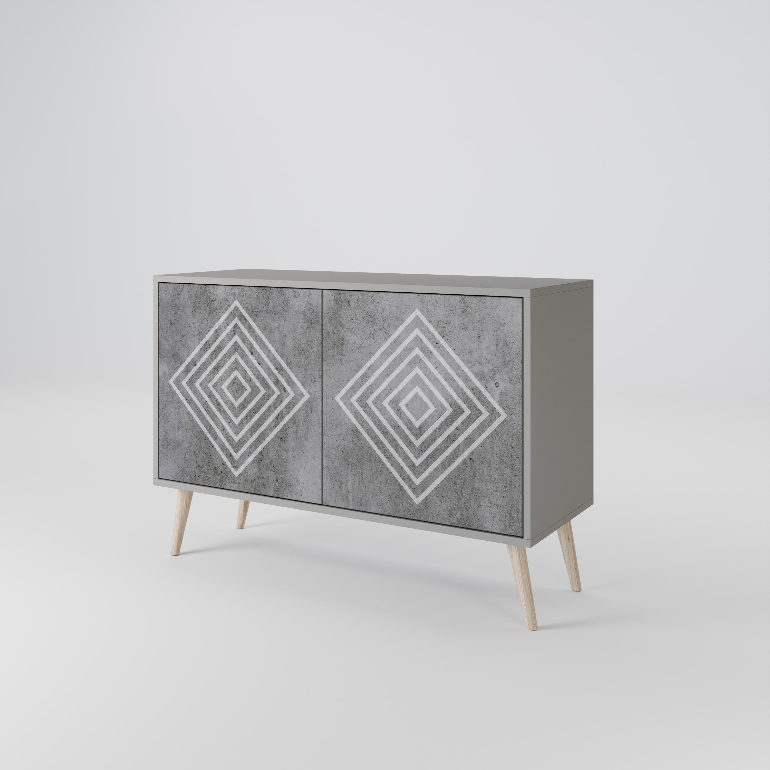POLYGONAL ARTISTRY Sideboard mit 2 Türen in grauem Finish