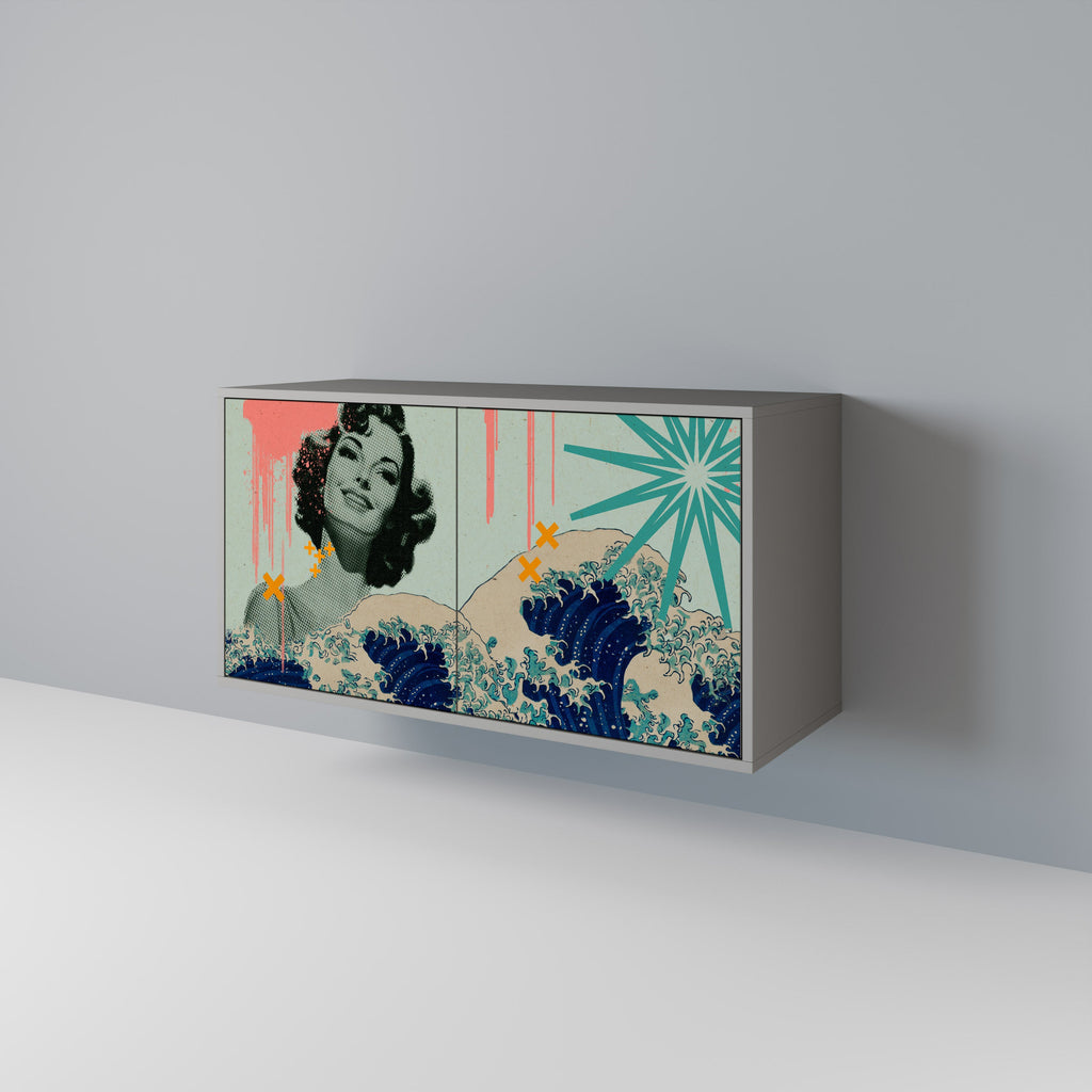 KANAGAWA BEAUTY Sideboard mit 2 Türen in grauem Finish