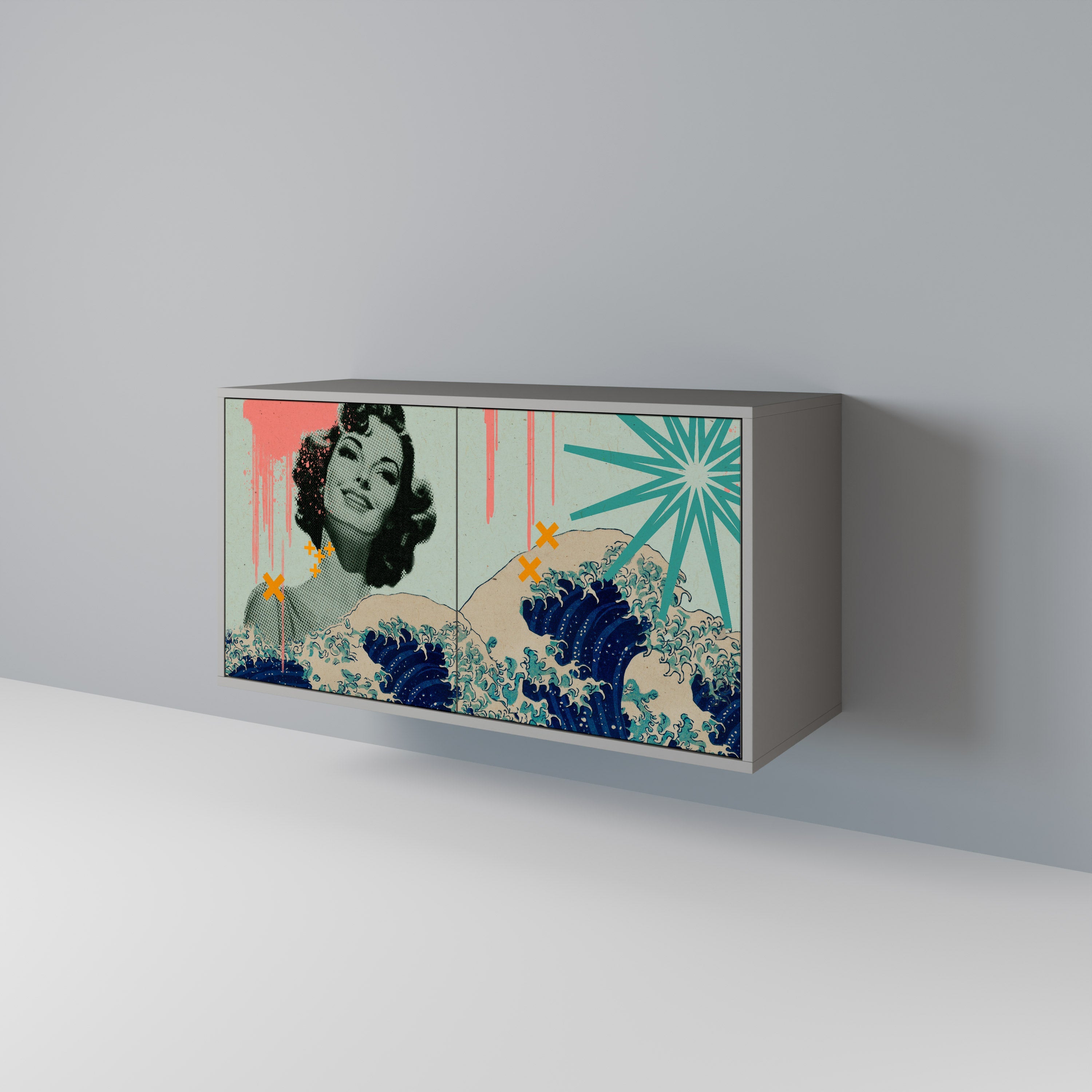 KANAGAWA BEAUTY Sideboard mit 2 Türen in grauem Finish