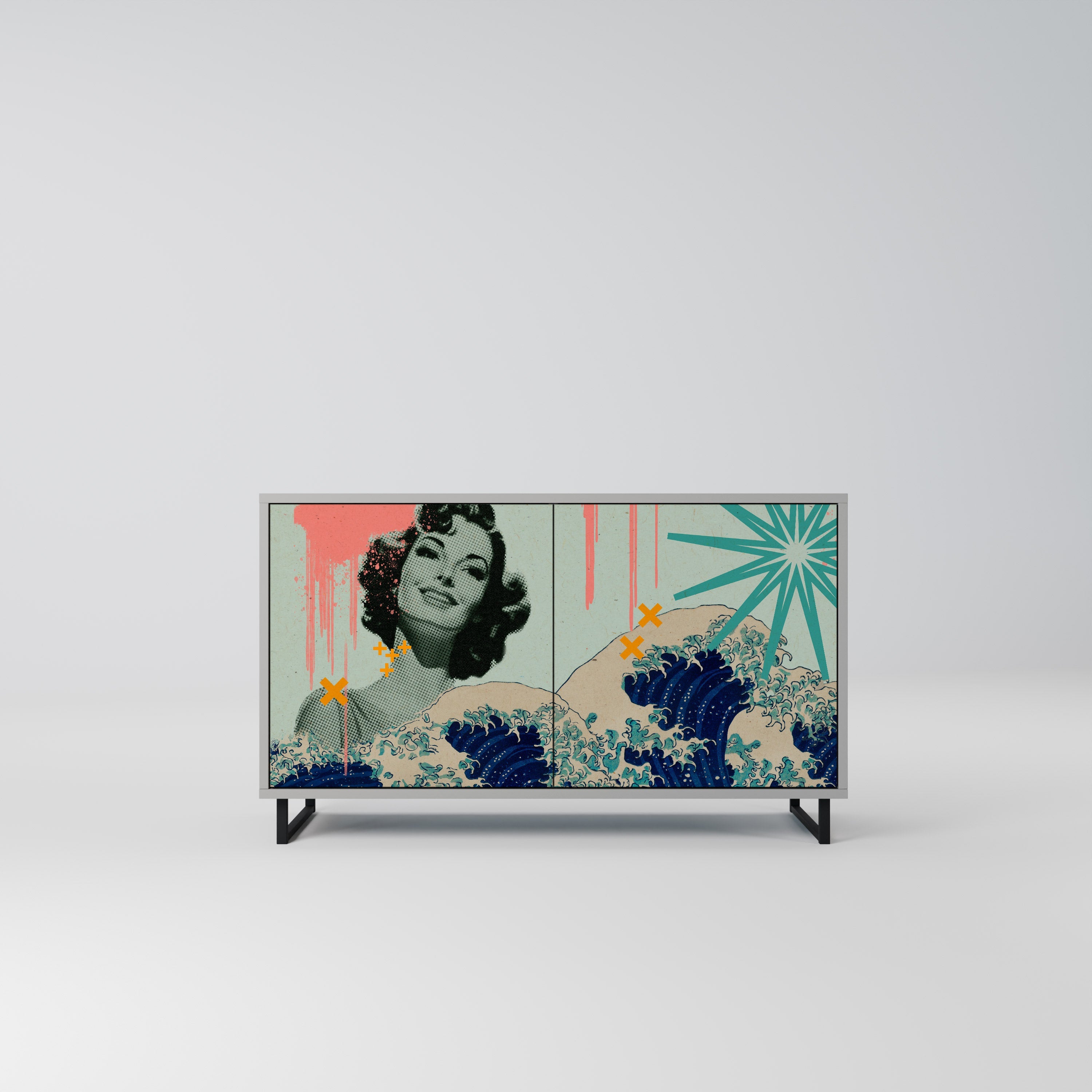KANAGAWA BEAUTY Sideboard mit 2 Türen in Grau