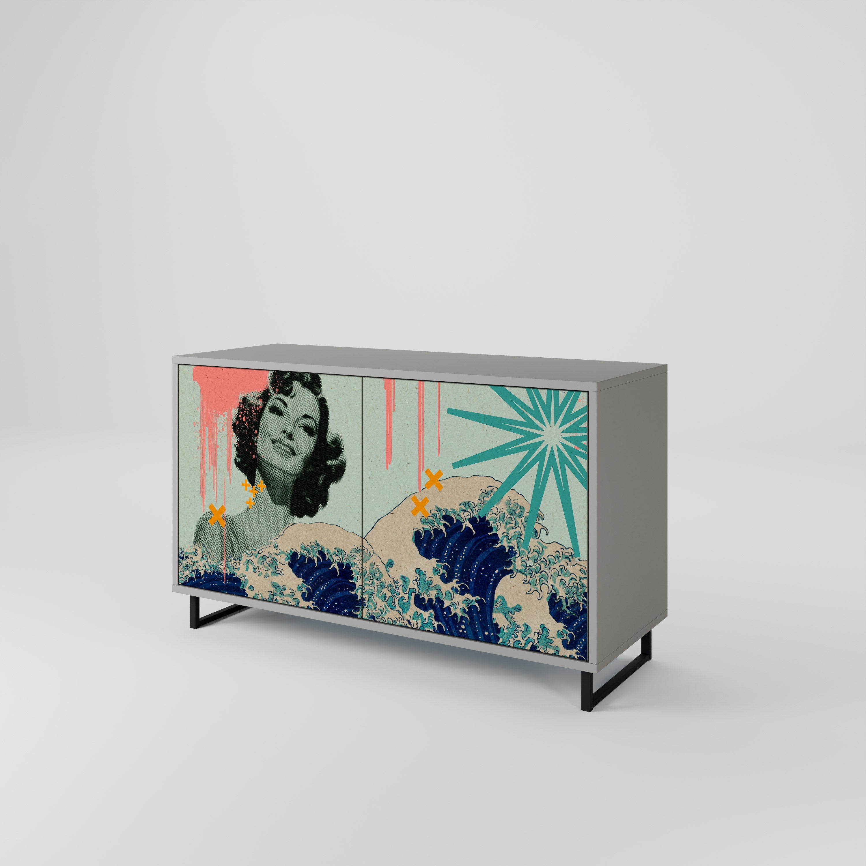 KANAGAWA BEAUTY Sideboard mit 2 Türen in grauem Finish