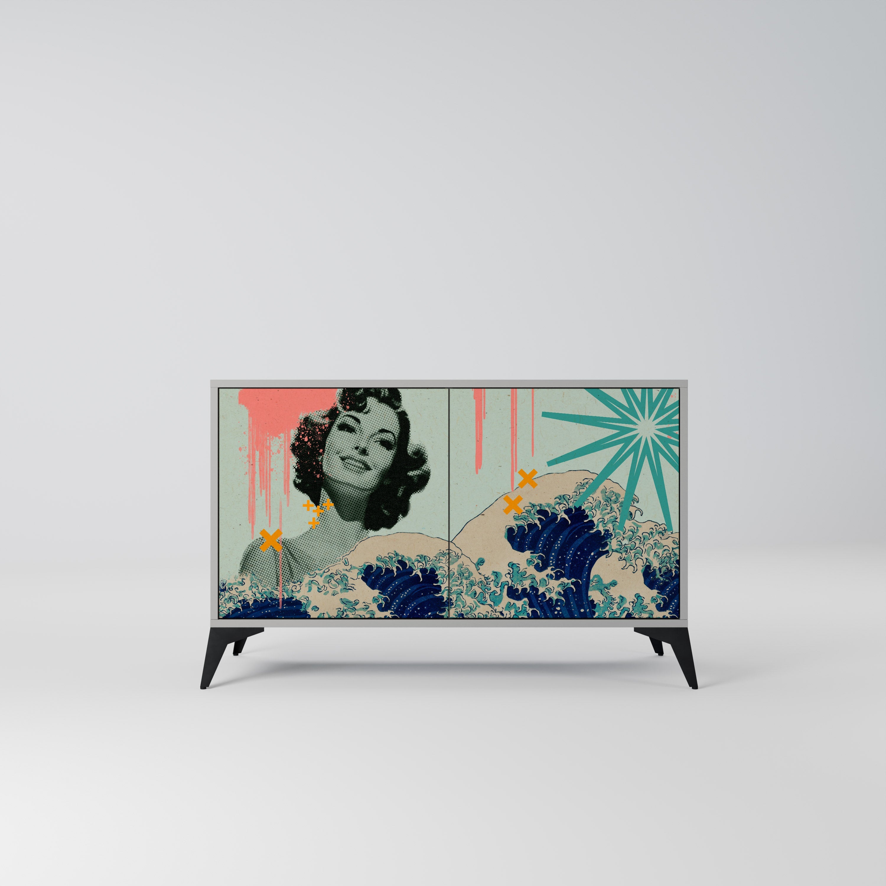 KANAGAWA BEAUTY Sideboard mit 2 Türen in Grau