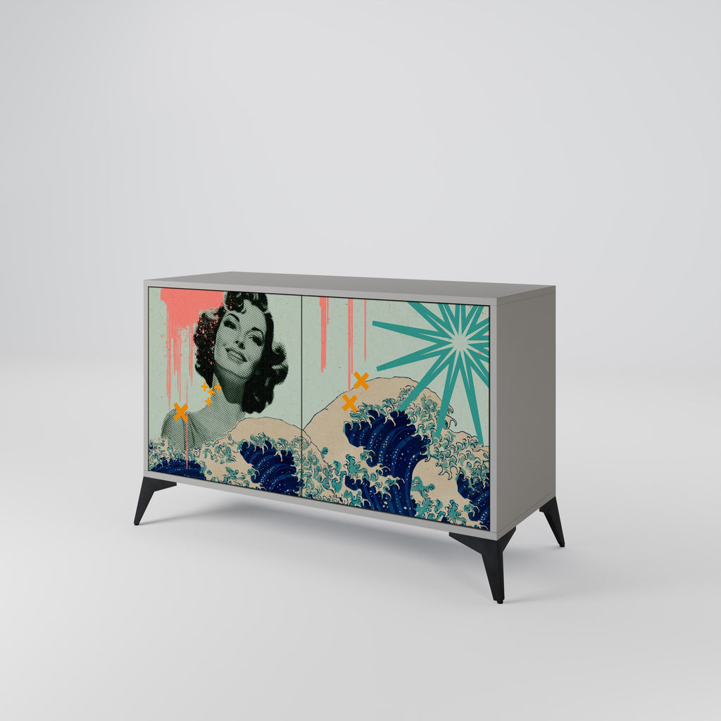 KANAGAWA BEAUTY Sideboard mit 2 Türen in grauem Finish