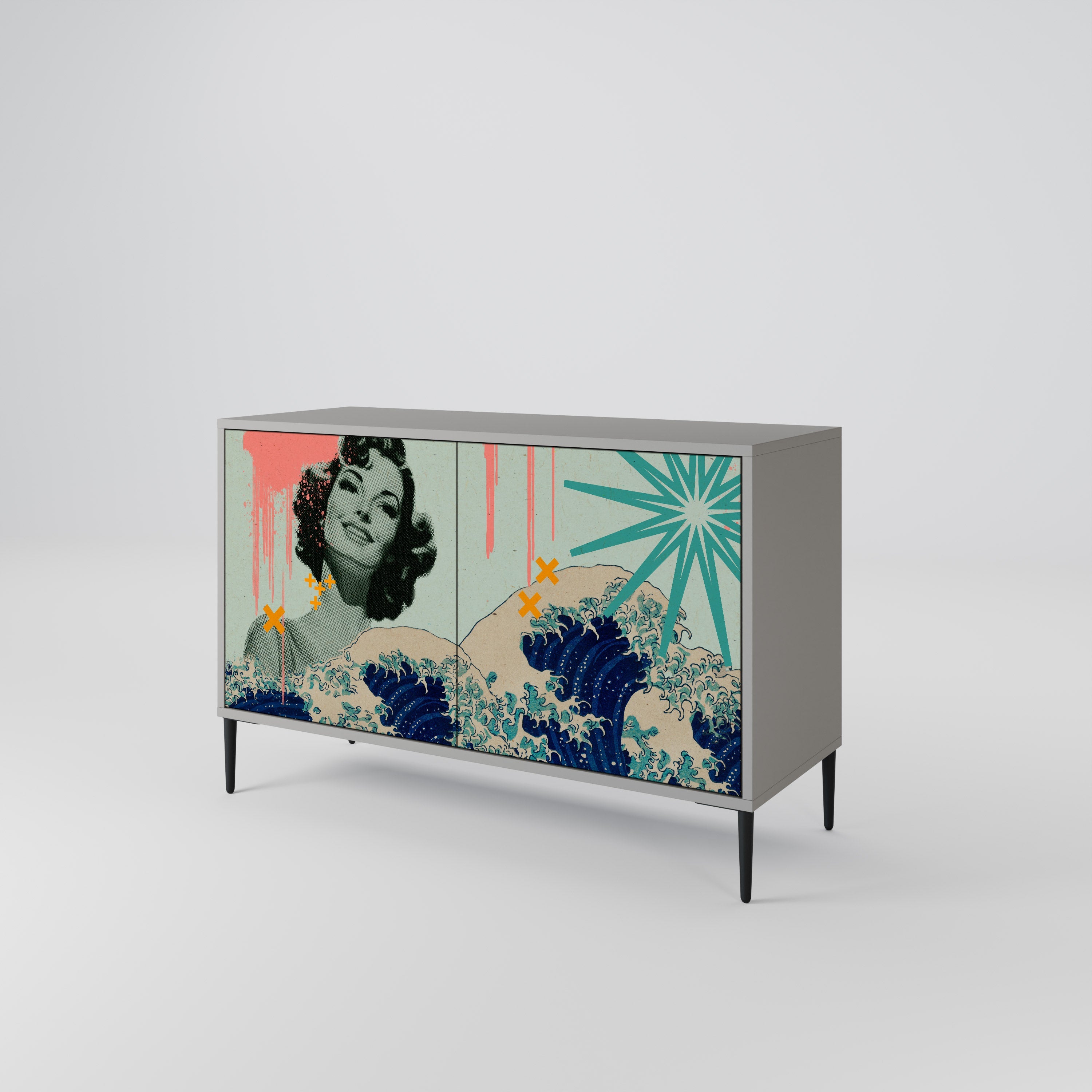 KANAGAWA BEAUTY Sideboard mit 2 Türen in grauem Finish