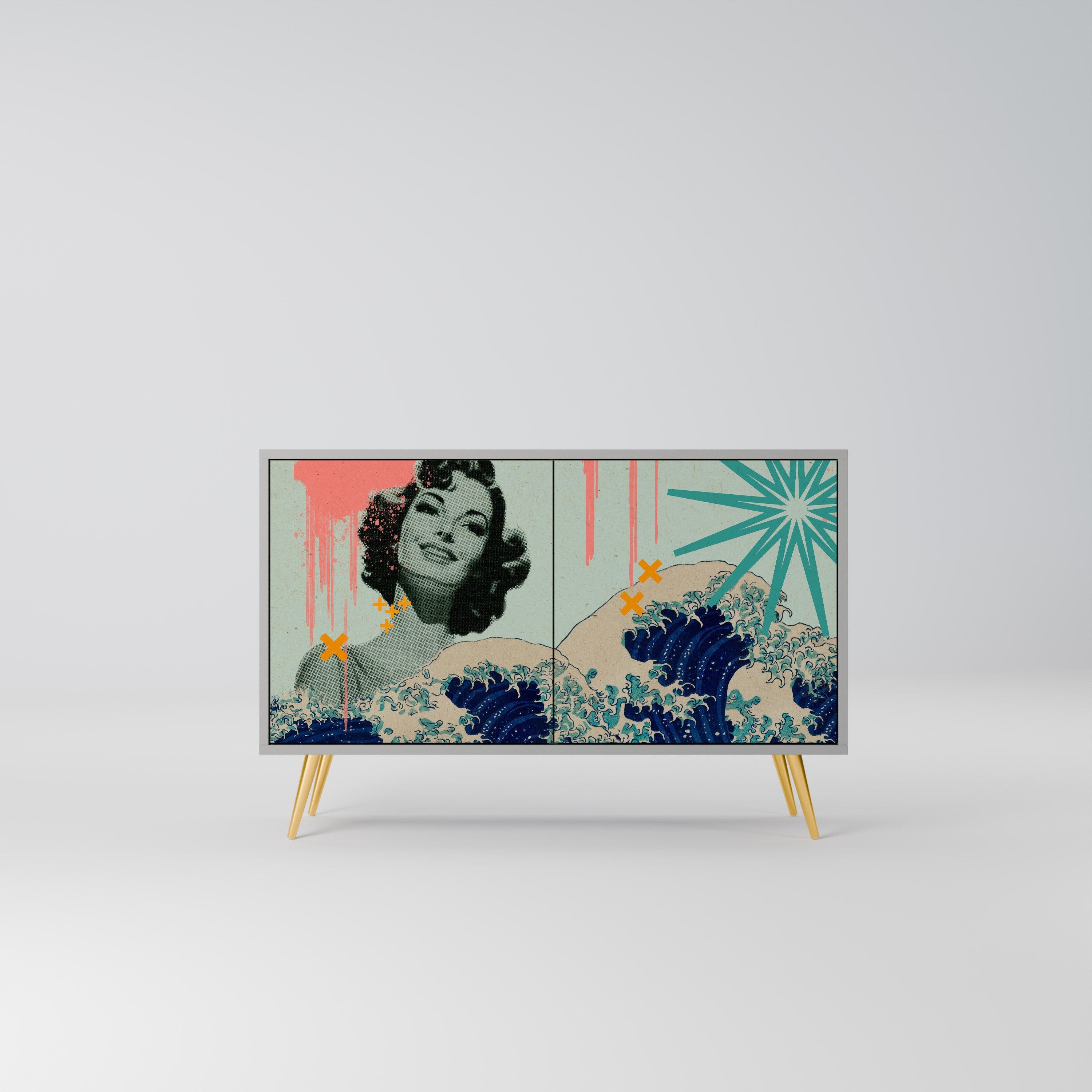 KANAGAWA BEAUTY Sideboard mit 2 Türen in Grau