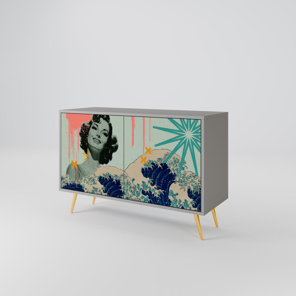 KANAGAWA BEAUTY Sideboard mit 2 Türen in grauem Finish