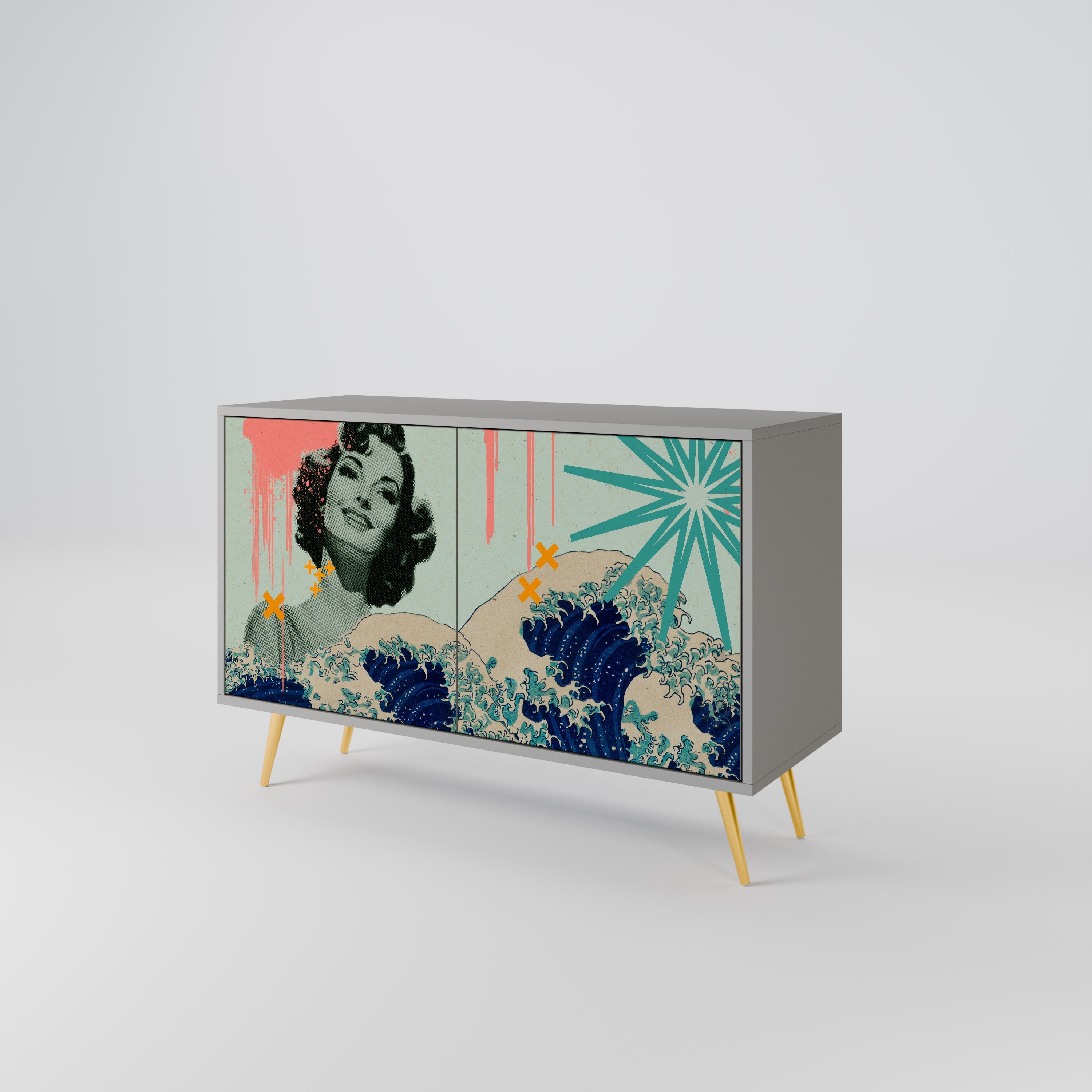 KANAGAWA BEAUTY Sideboard mit 2 Türen in grauem Finish