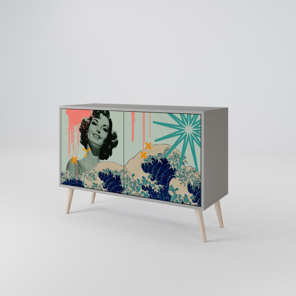 KANAGAWA BEAUTY Sideboard mit 2 Türen in grauem Finish