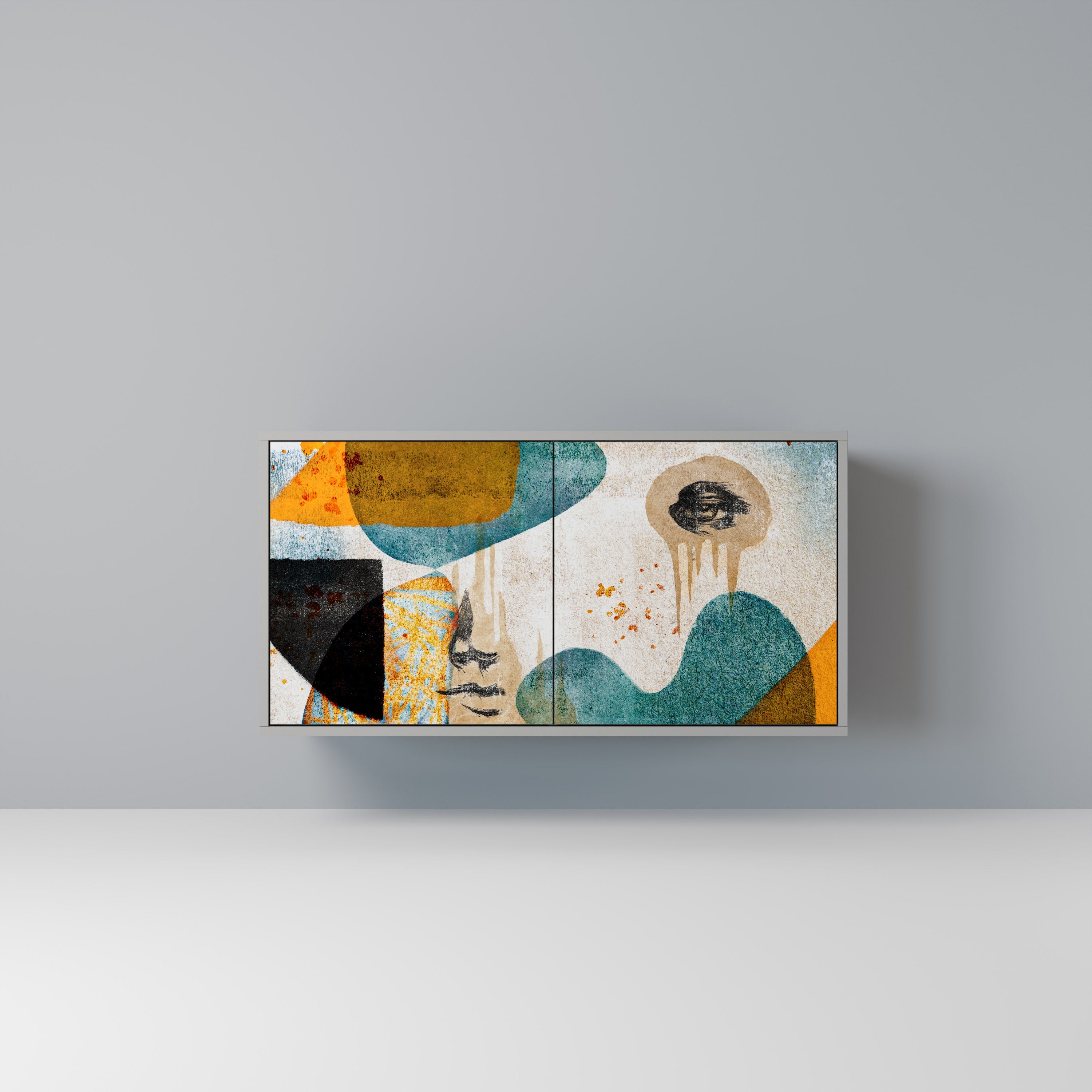 ABSTRACT FACES Sideboard mit 2 Türen in grauer Ausführung