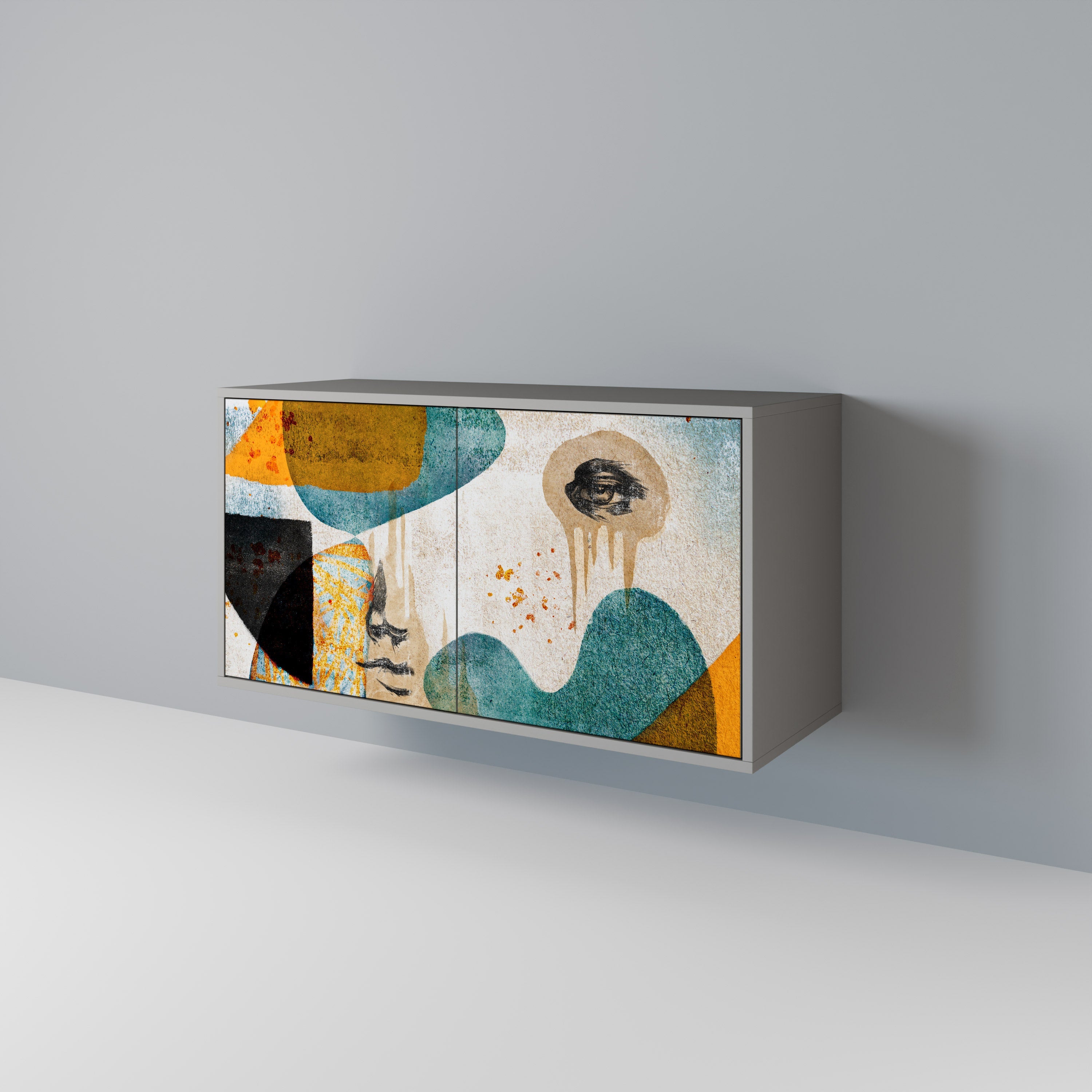 ABSTRACT FACES Sideboard mit 2 Türen in grauer Ausführung