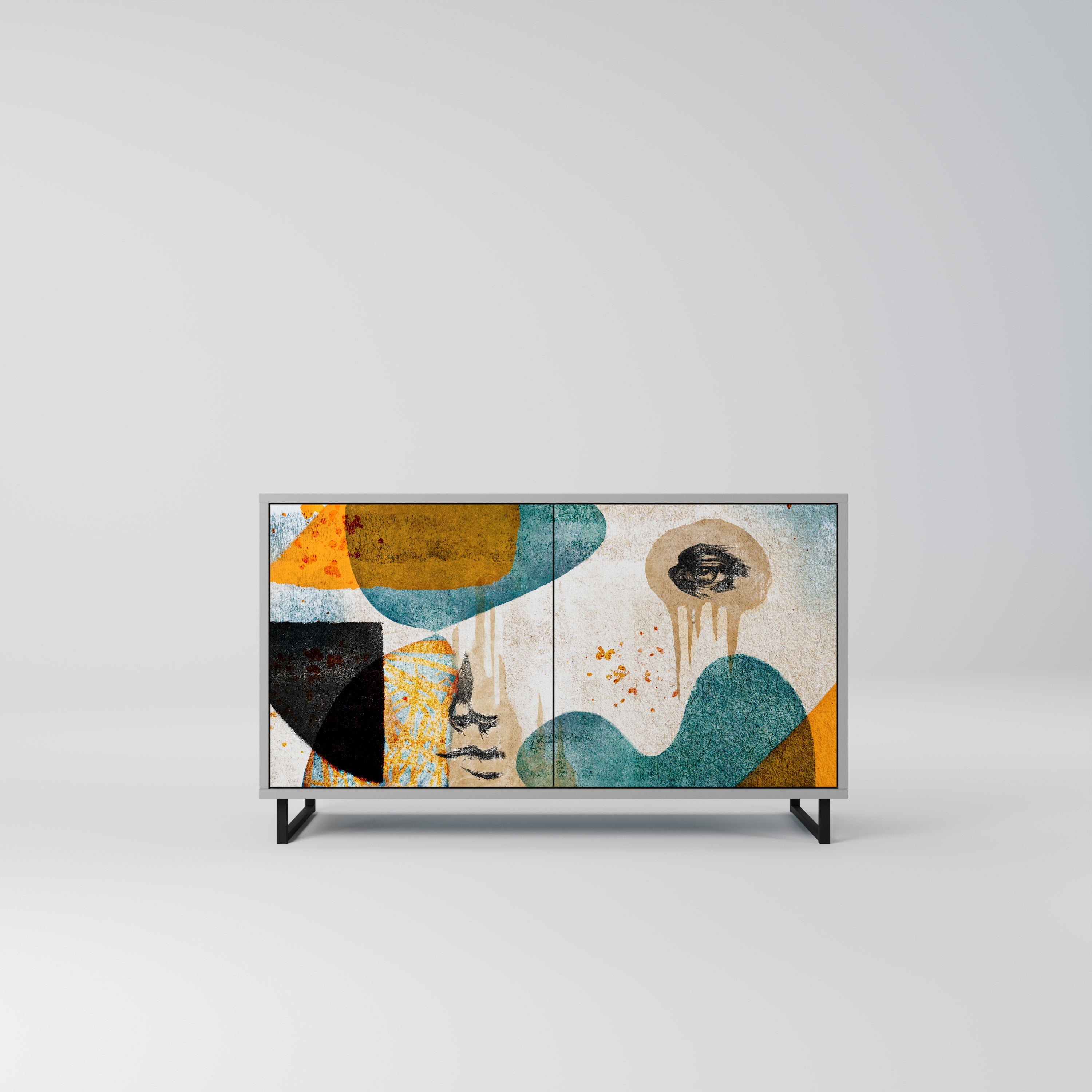 ABSTRACT FACES Sideboard mit 2 Türen in grauer Ausführung