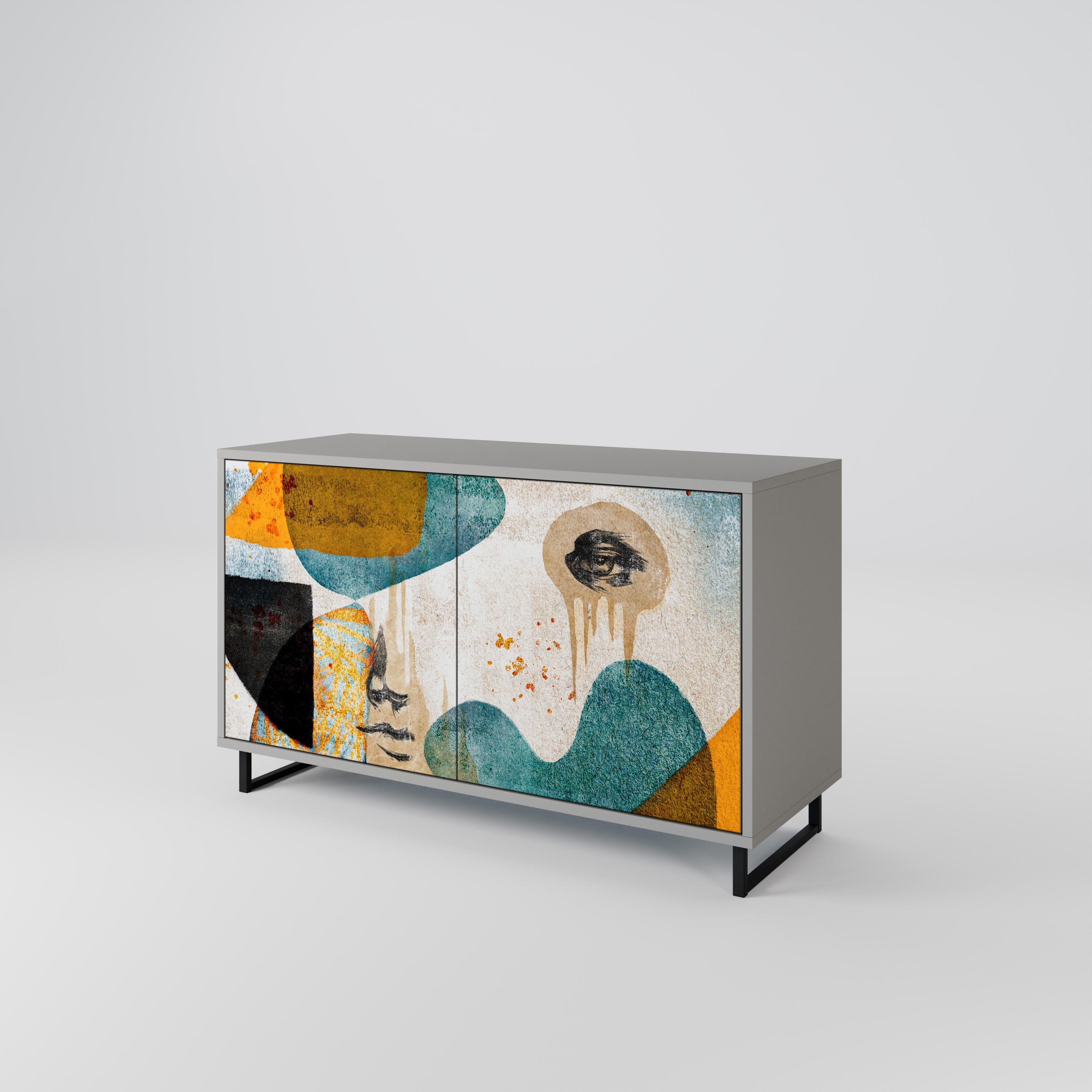ABSTRACT FACES Sideboard mit 2 Türen in grauer Ausführung