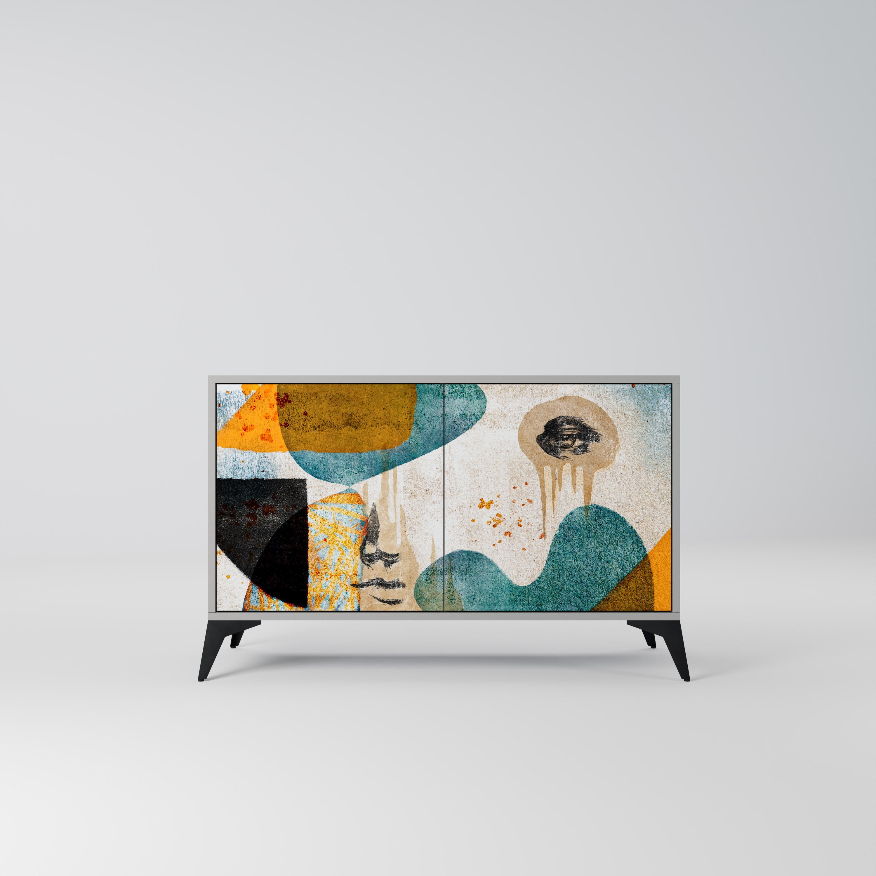 ABSTRACT FACES Sideboard mit 2 Türen in grauer Ausführung