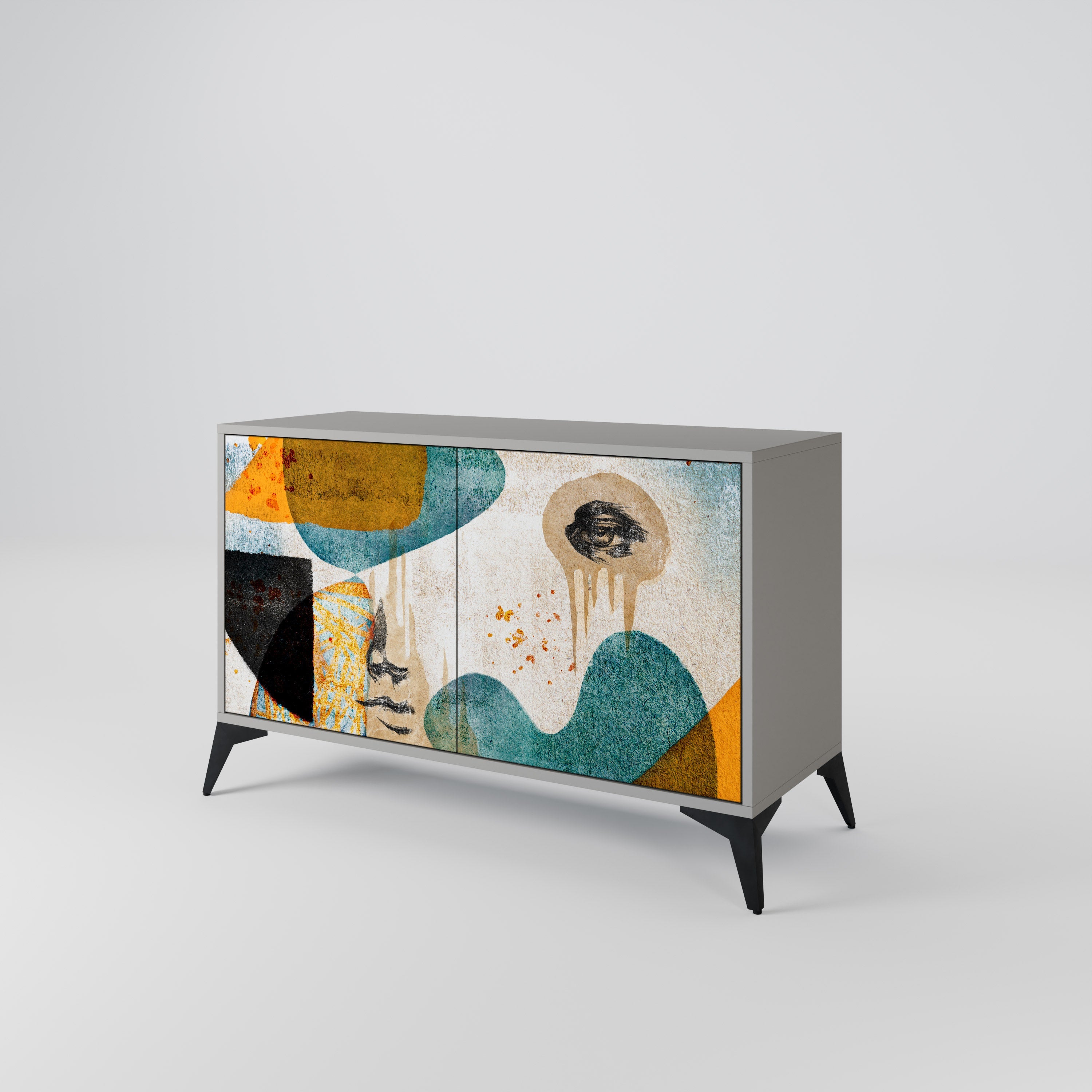 ABSTRACT FACES Sideboard mit 2 Türen in grauer Ausführung