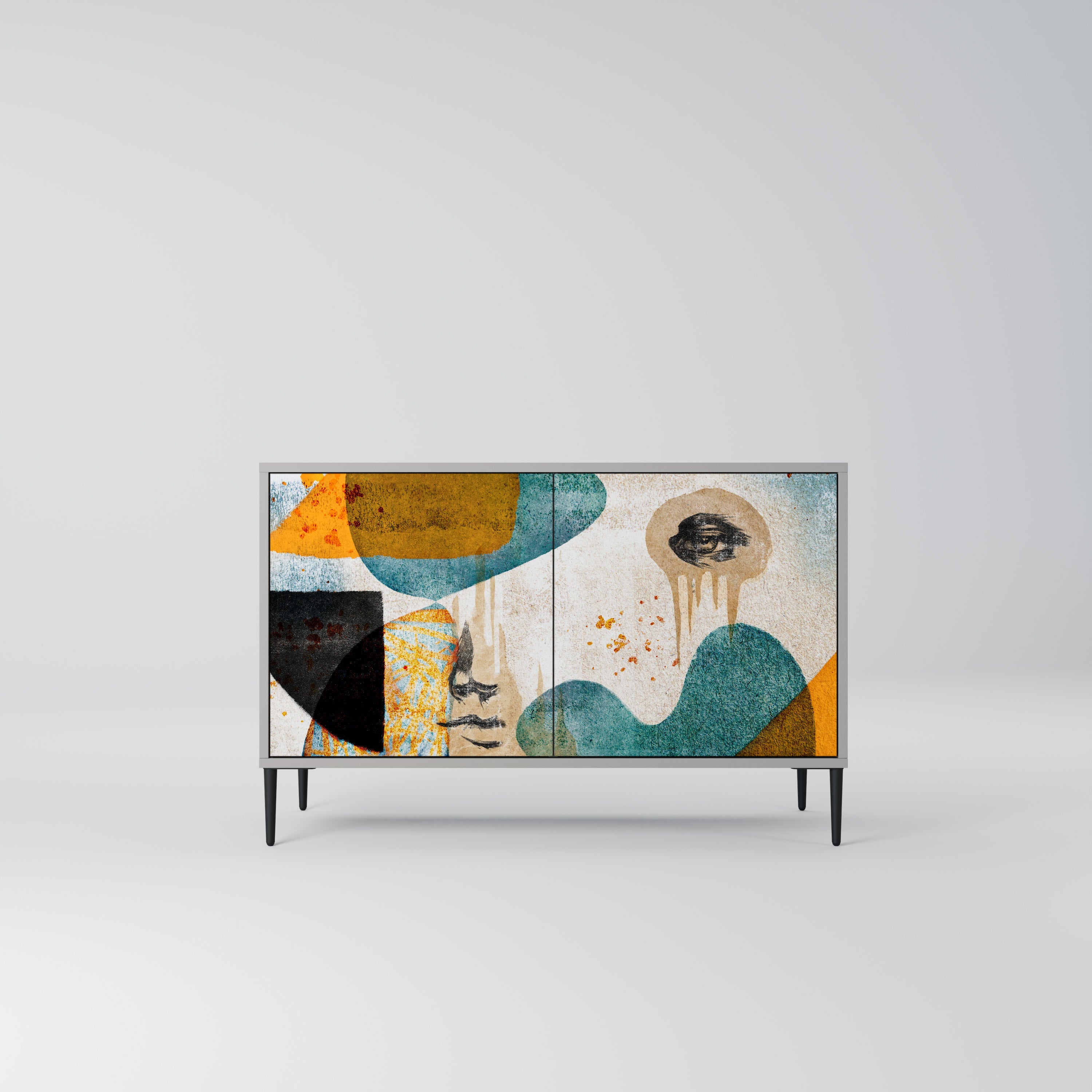 ABSTRACT FACES Sideboard mit 2 Türen in grauer Ausführung