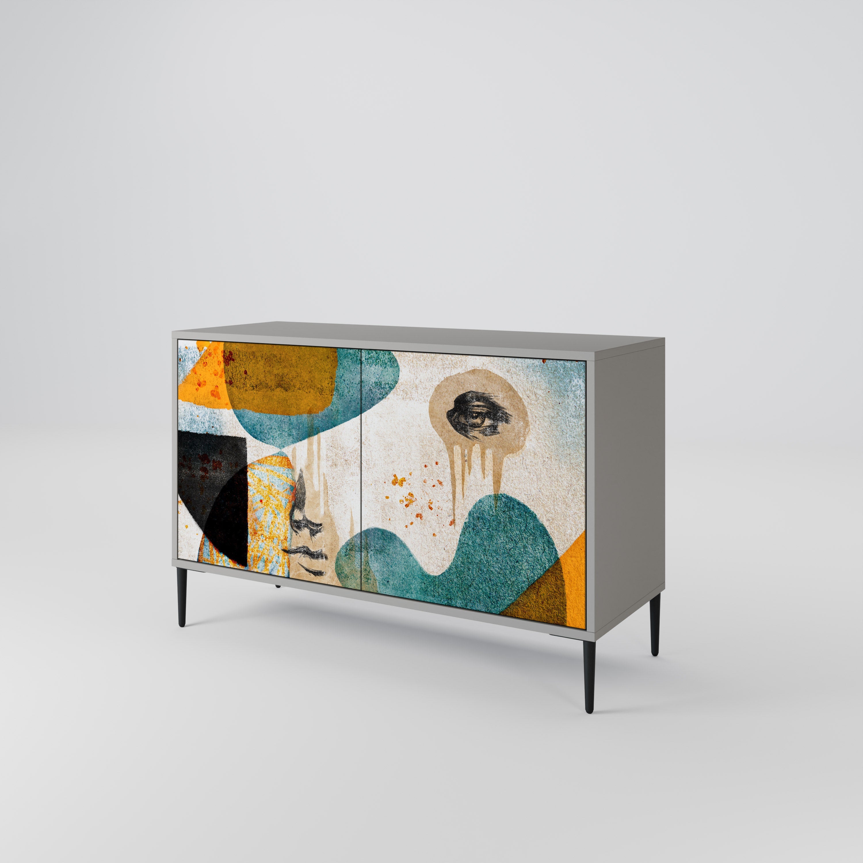 ABSTRACT FACES Sideboard mit 2 Türen in grauer Ausführung