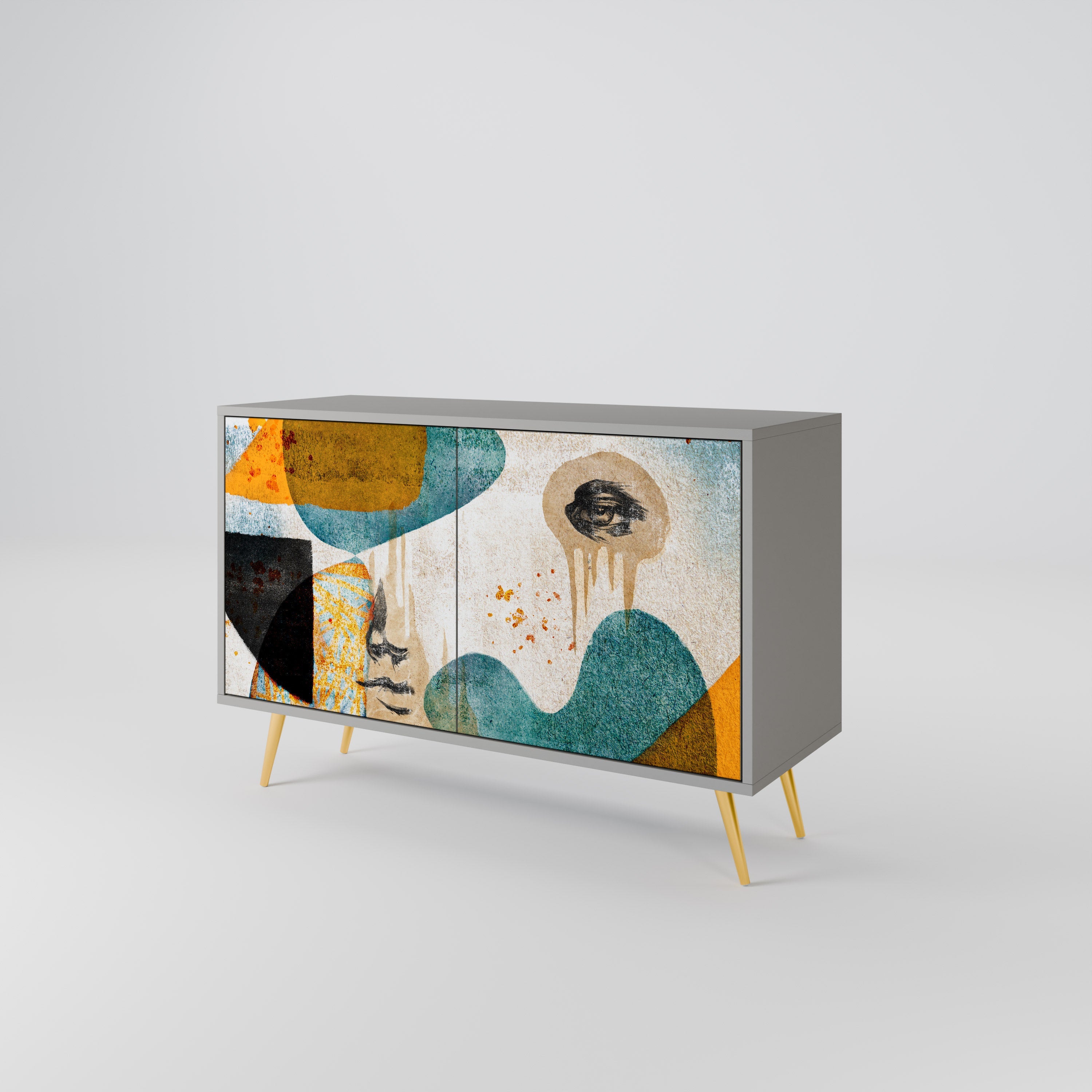 ABSTRACT FACES Sideboard mit 2 Türen in grauer Ausführung