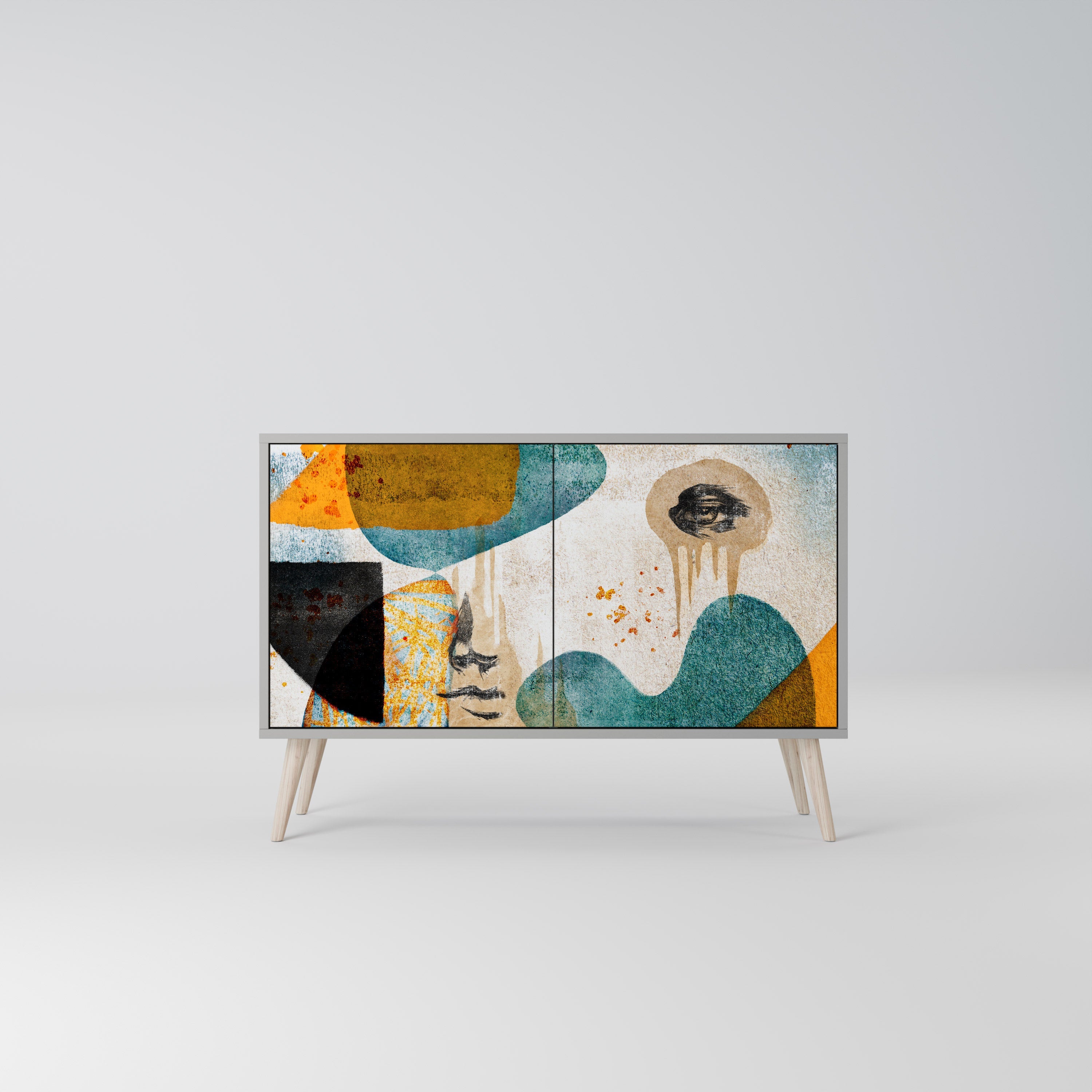 ABSTRACT FACES Sideboard mit 2 Türen in grauer Ausführung