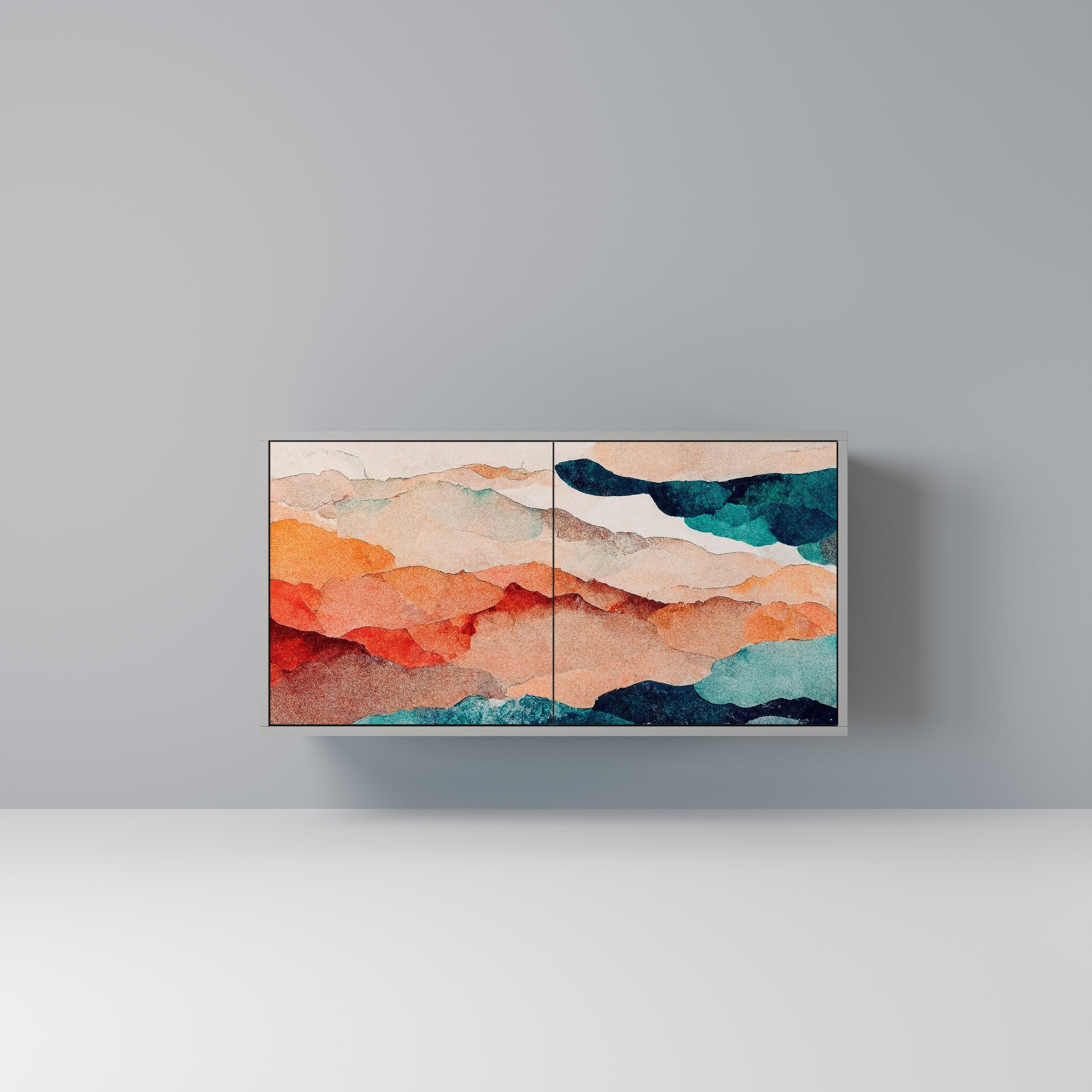 ABSTRACT LANDSCAPE Sideboard mit 2 Türen in grauem Finish