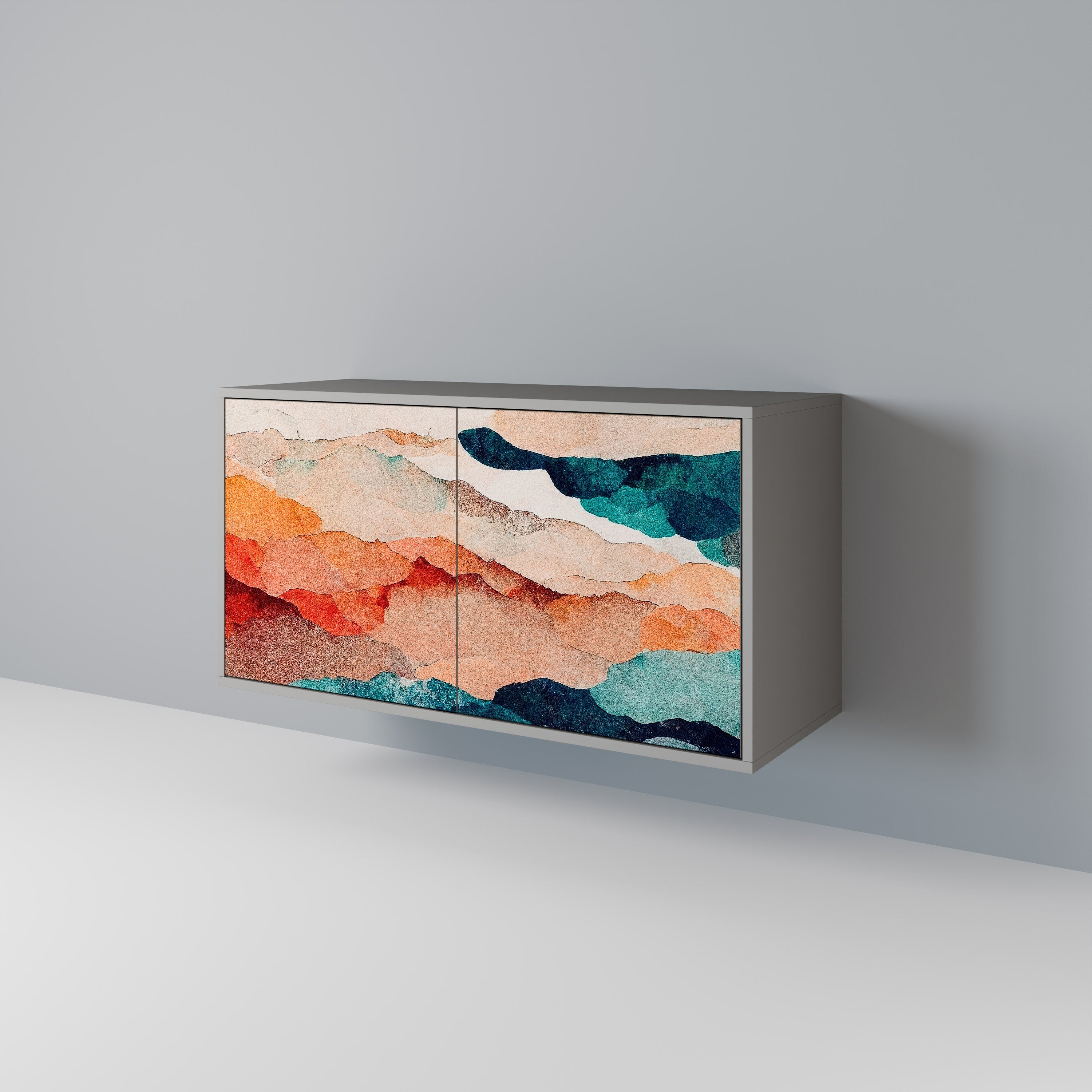 ABSTRACT LANDSCAPE Sideboard mit 2 Türen in grauem Finish