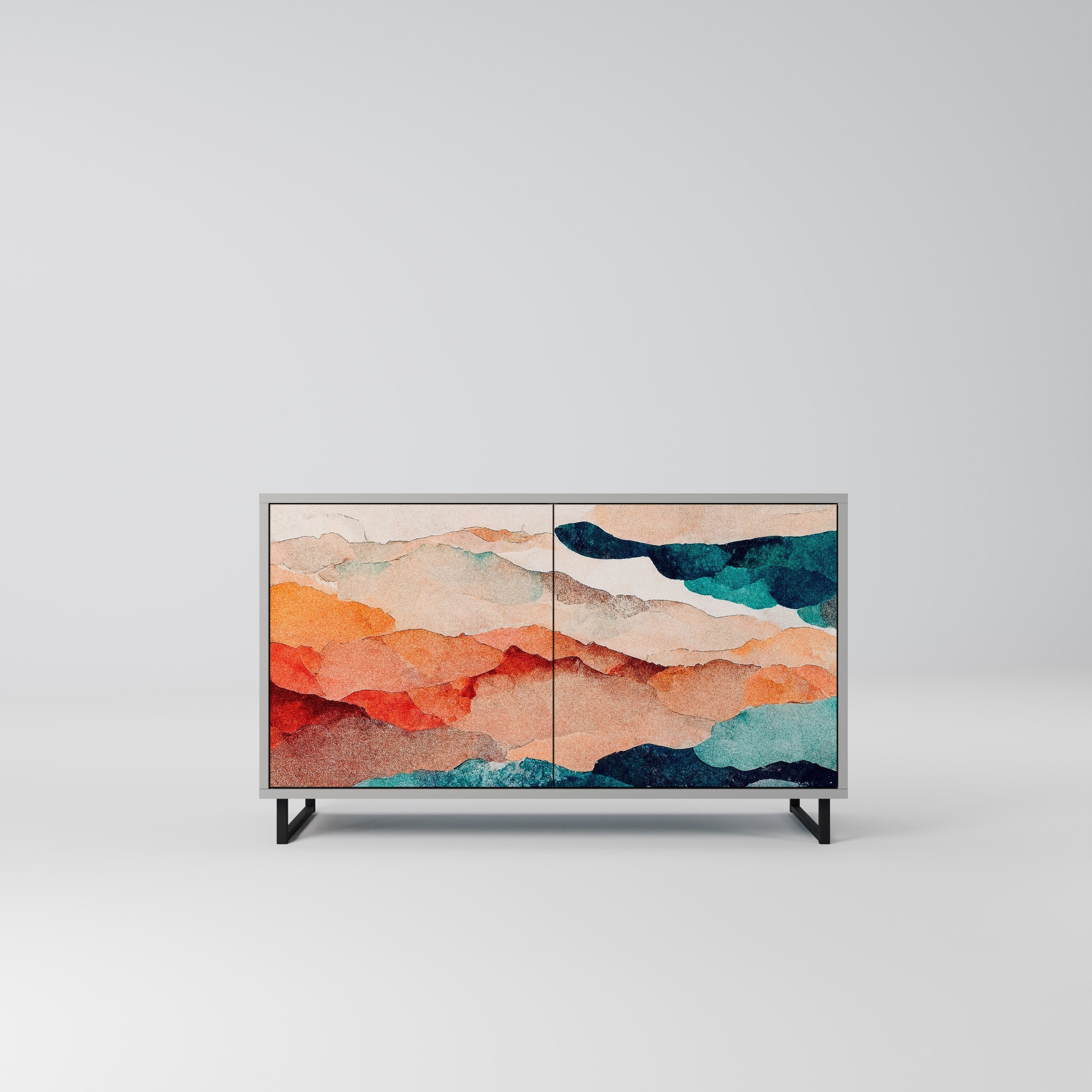 ABSTRACT LANDSCAPE Sideboard mit 2 Türen in grauem Finish