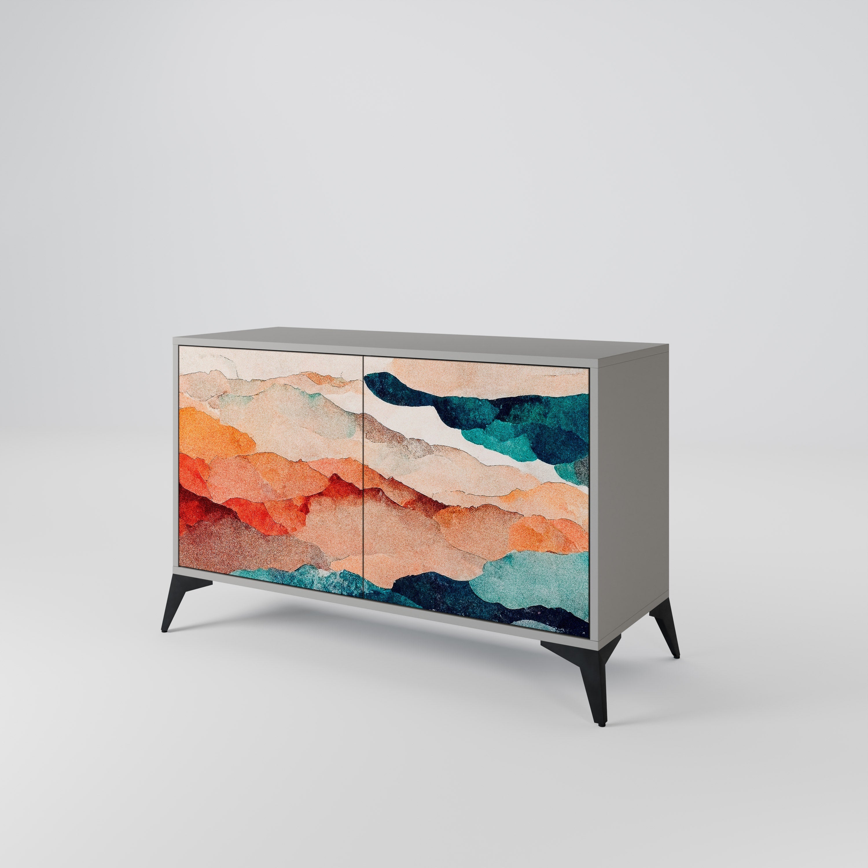 ABSTRACT LANDSCAPE Sideboard mit 2 Türen in grauem Finish